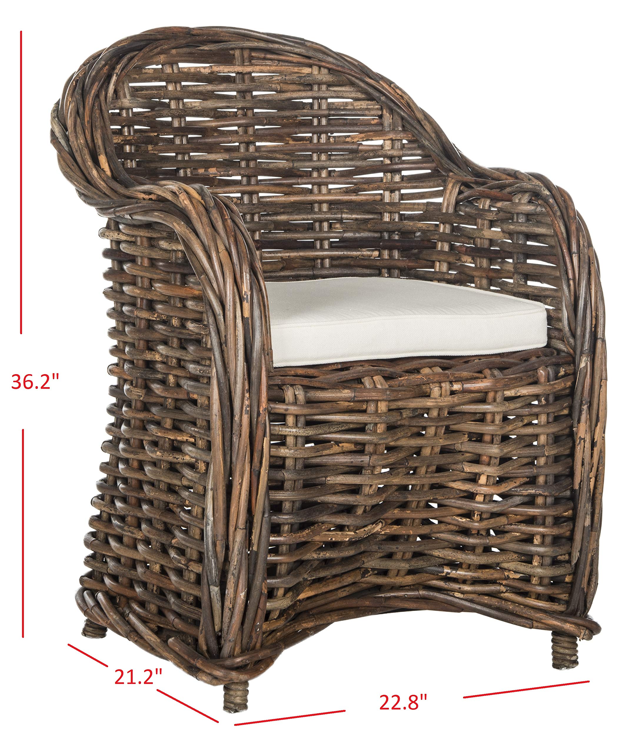 SAFAVIEH Nita Natural Wicker Club Chair - Rattan Accent Chair for Living Room, Patio & Bedroom - Boho Home Decor with Comfortable Cushion - Perfect for Indoor and Outdoor Use