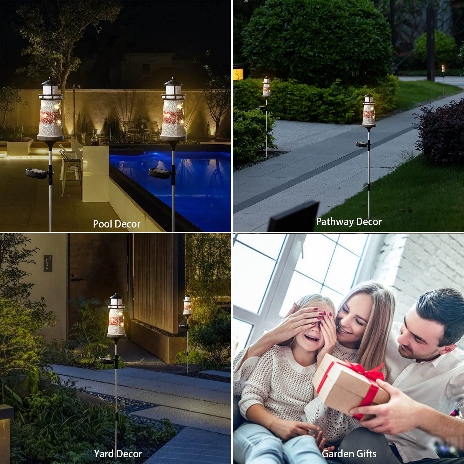 Solar Powered Outdoor Garden Lights - Waterproof Metal Stake Pathway Lighting for Lawn, Yard, Backyard | Decorative Lighthouse Design (3.23