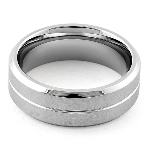 Polished Stainless Steel Beveled Groove Satin Finish Band Ring for Men & Women - Wedding, Engagement, Anniversary, or Everyday Wear Jewelry