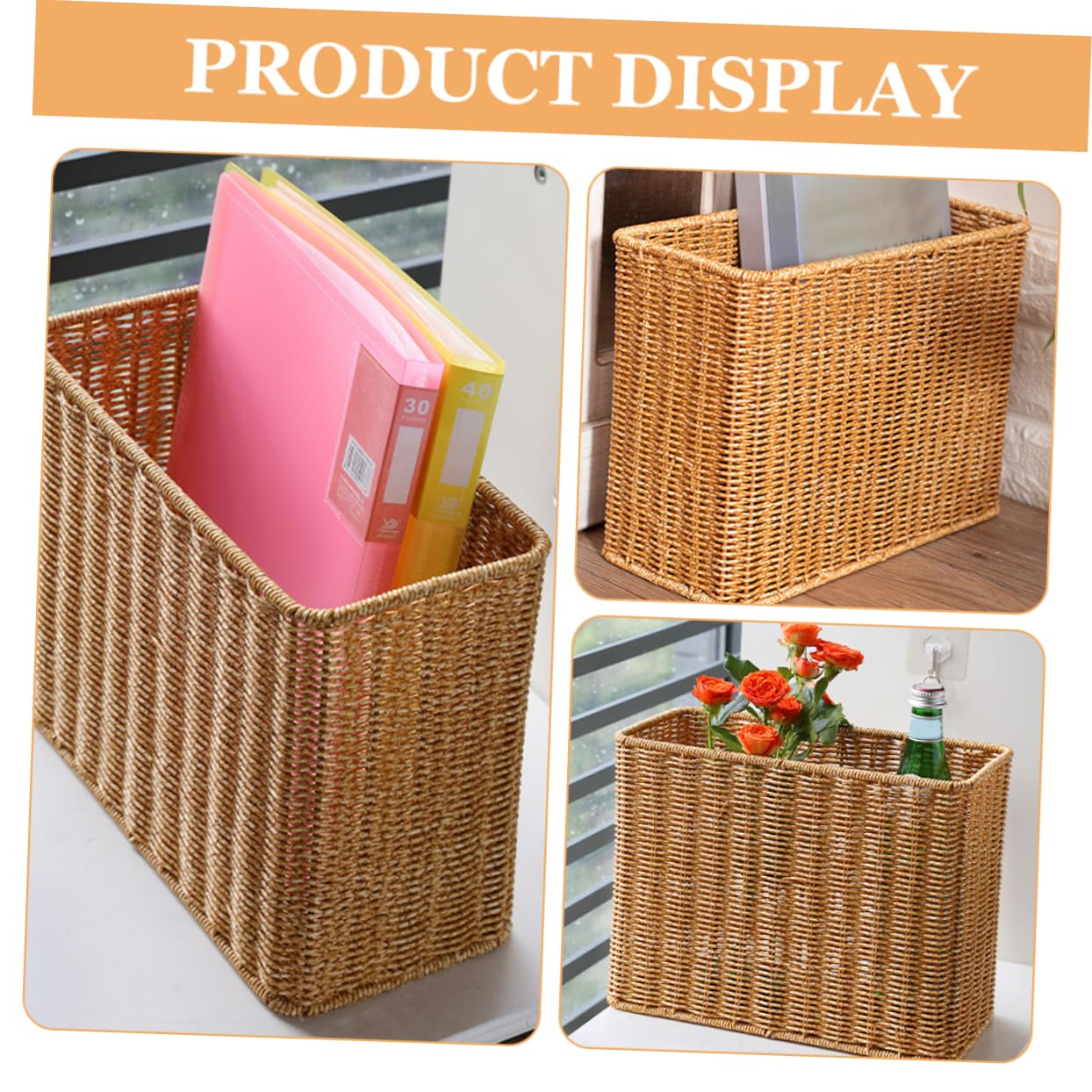 PRETYZOOM Narrow Tall Plastic Storage Bins - Rattan Style Home Organization Baskets for Bathroom, Kitchen, Bedroom & Office Supplies | Decorative & Functional Storage Solution