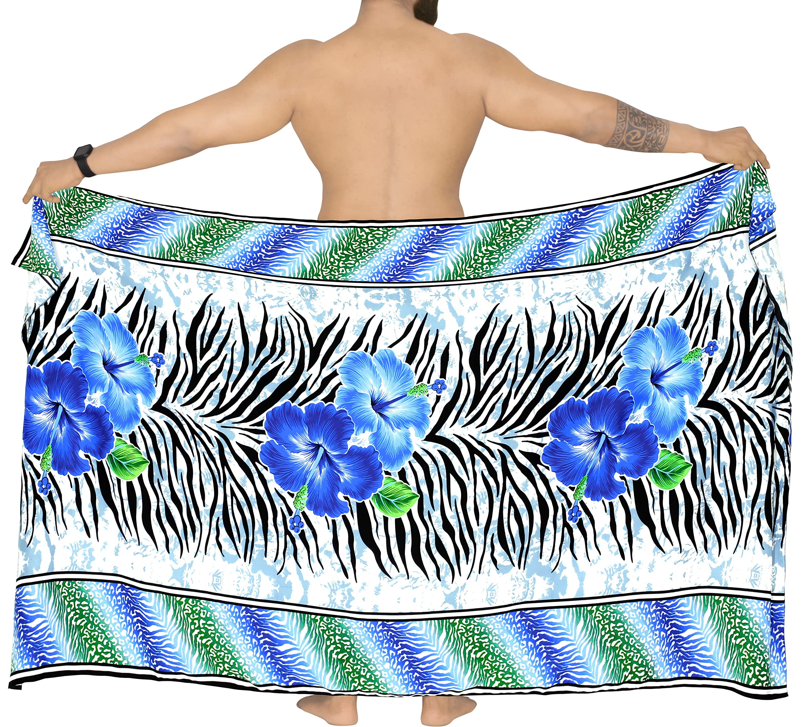 LA LEELA Men's Sarong Beach Cover Up - Quick Dry Swim Wrap for Pool, Beach & Vacation - Lightweight Summer Swimwear with Adjustable Waistband