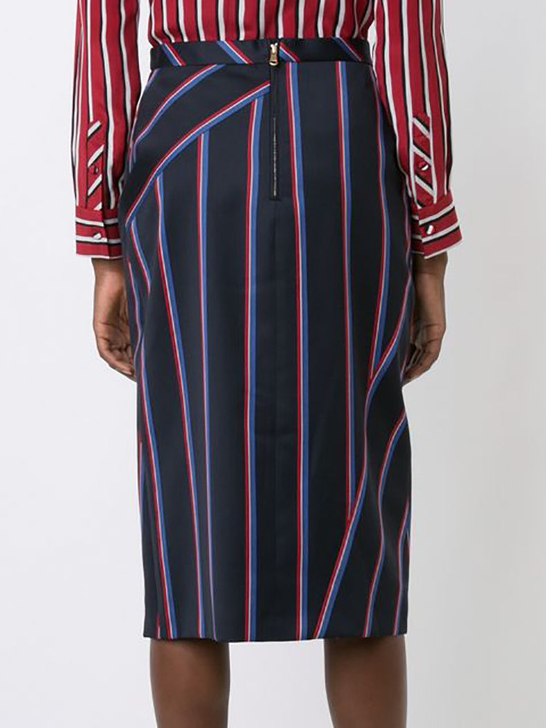 Altuzarra Monroe Navy and Red Striped Wool Pencil Skirt - Women's Classic Office Work Skirt for Business Professional Outfits and Formal Occasions