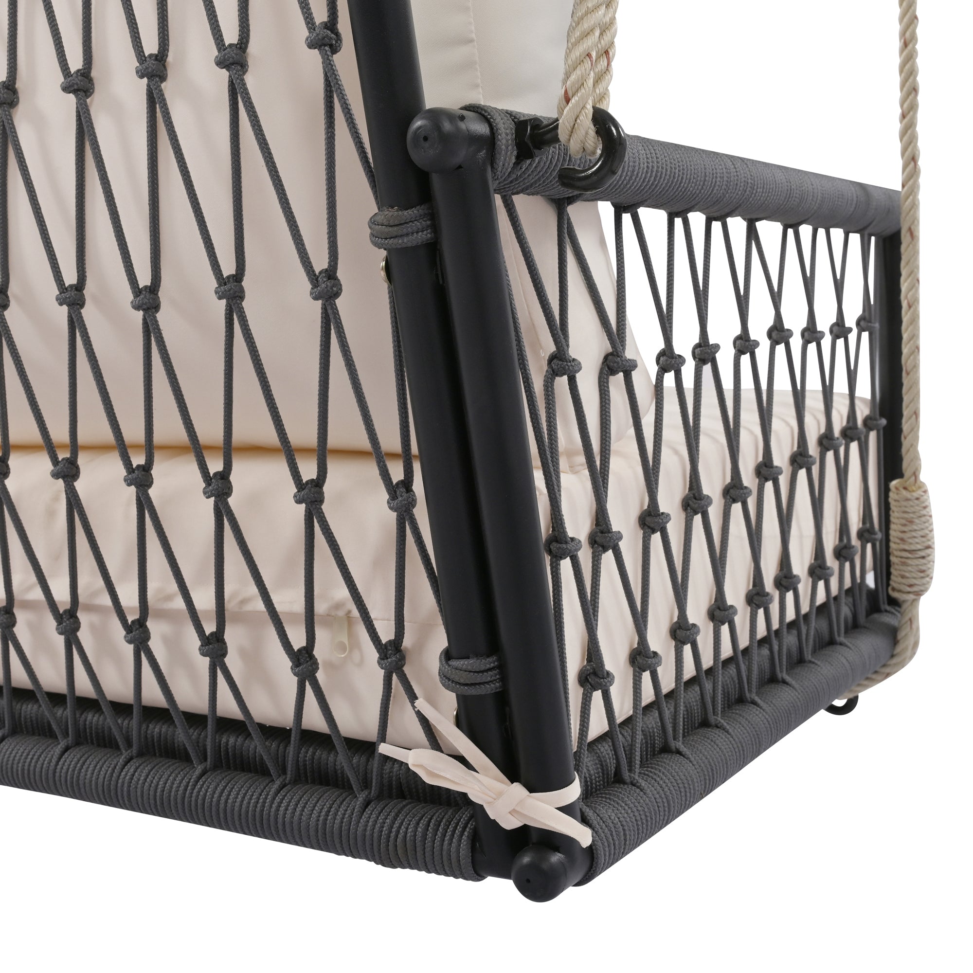 1 Piece Woven Rope Outdoor Swing Sofa with Soft Cushions - Seats 2 People - Perfect for Patio, Courtyard, Balcony & Backyard Relaxation - Durable Hanging Chair for Garden, Poolside or Porch