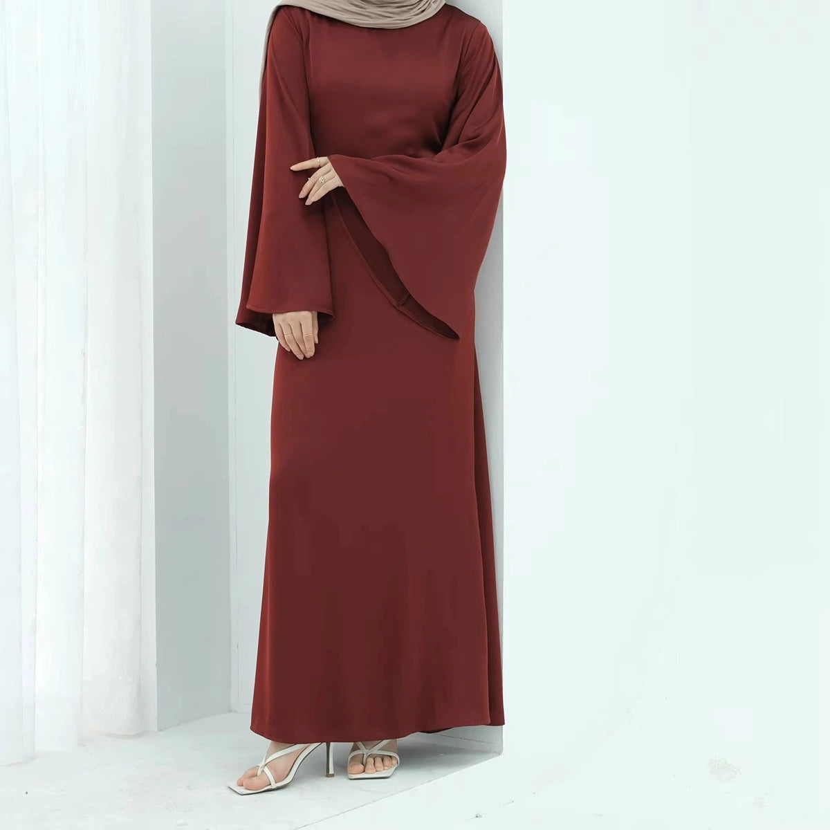 Elegant Satin Abaya Dress with Back Strap - Modest Islamic Prayer Dress for Women | Perfect for Eid, Ramadan & Special Occasions