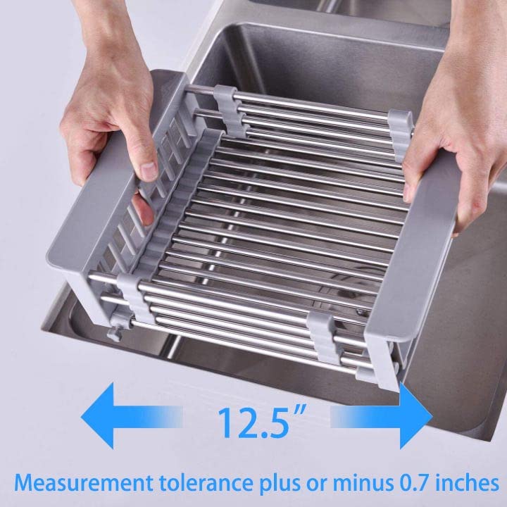 Stainless Steel Over The Sink Dish Drying Rack with Adjustable Arms - Space Saving Kitchen Sink Organizer for Dishes, Fruits & Vegetables | Perfect for Small Kitchens & Countertop Storage
