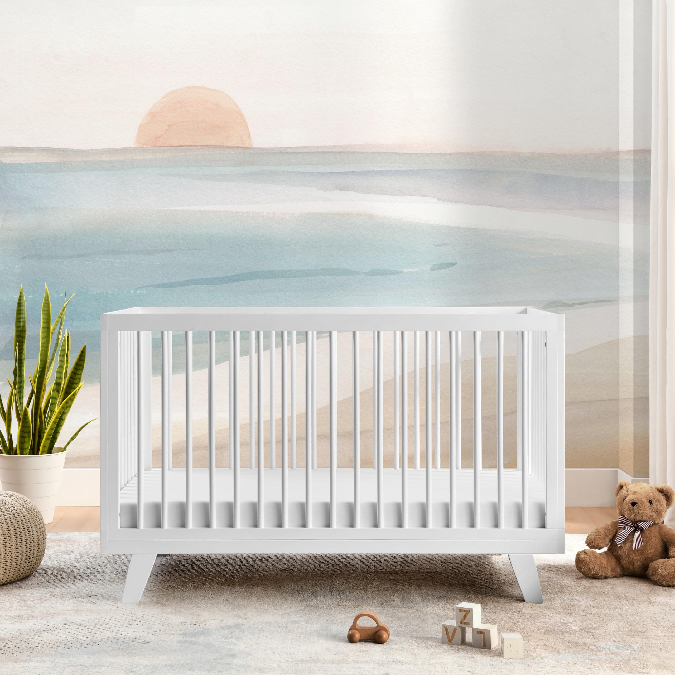 Astin White 3-in-1 Convertible Baby Crib - Transforms to Toddler Bed & Daybed, Fits Standard Full-Size Crib Mattress, 4 Adjustable Heights - Perfect for Nursery, Bedroom Transition & Co-Sleeping