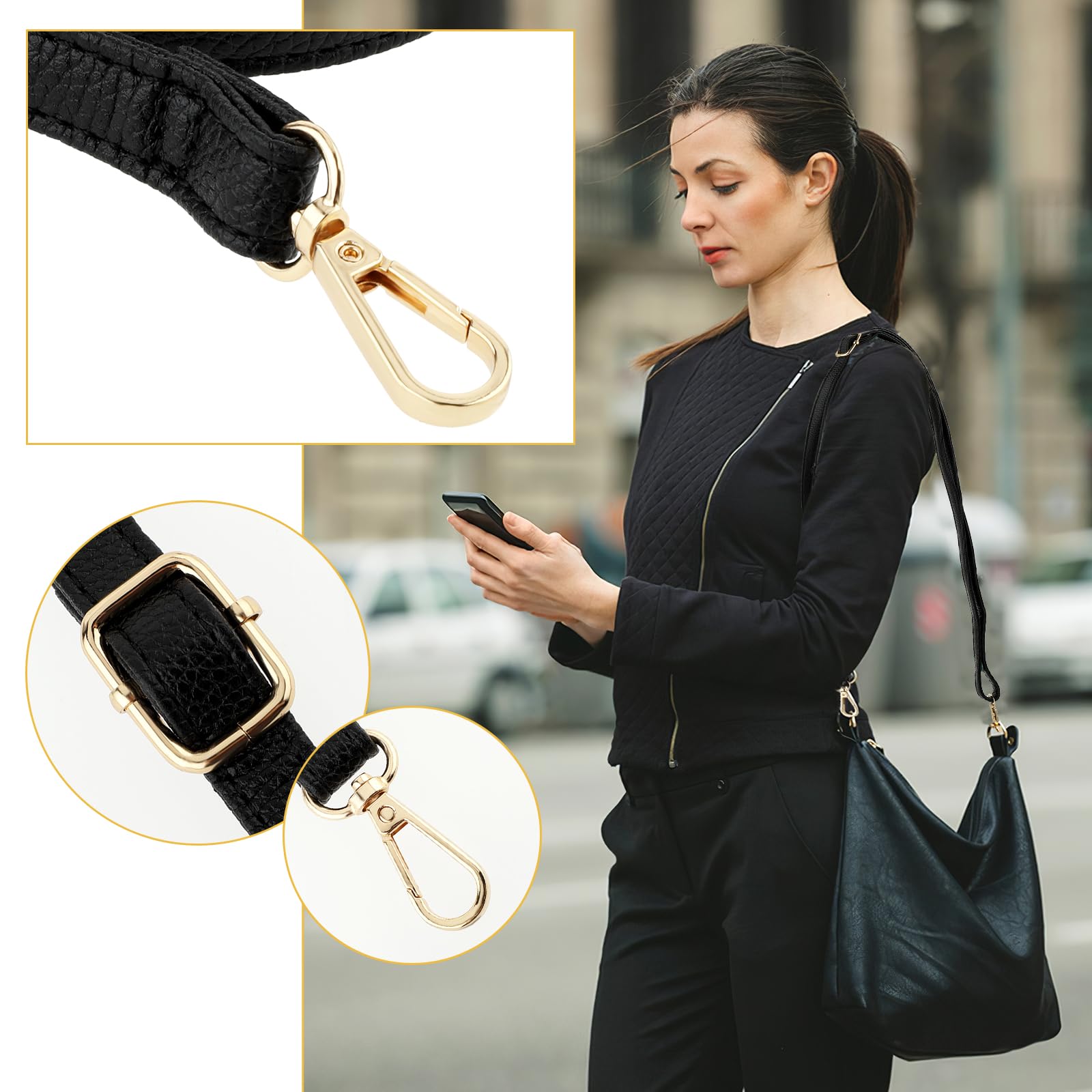 Adjustable 33.4-59 Inch Leather Purse Strap Replacement - Black Crossbody Bag Shoulder Strap for Women's Handbags | Perfect for Daily Use, Travel & Shopping