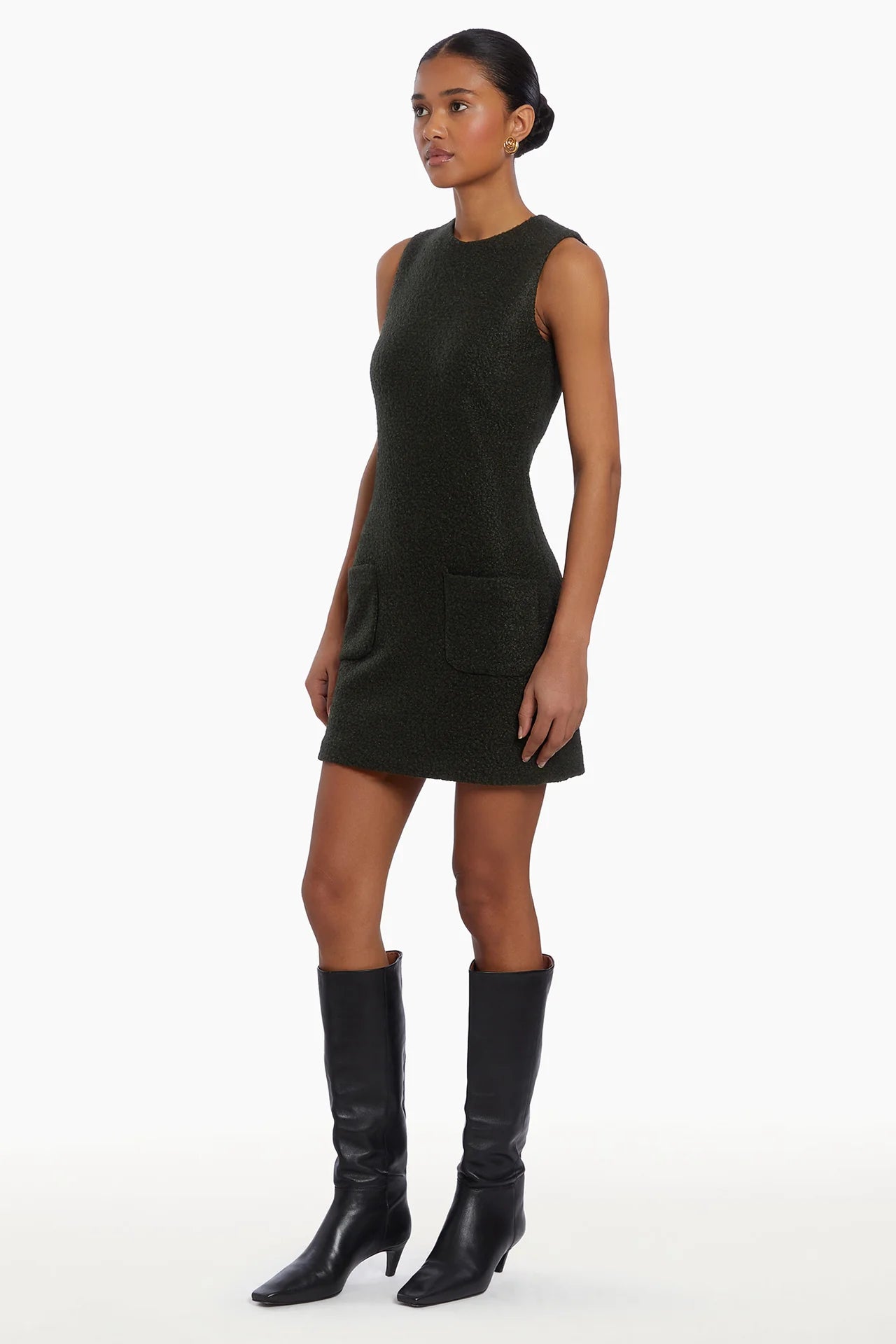 Delia Dress for Women - Elegant Dark Green Flowy Midi Dress for Casual Wear, Office, and Special Occasions