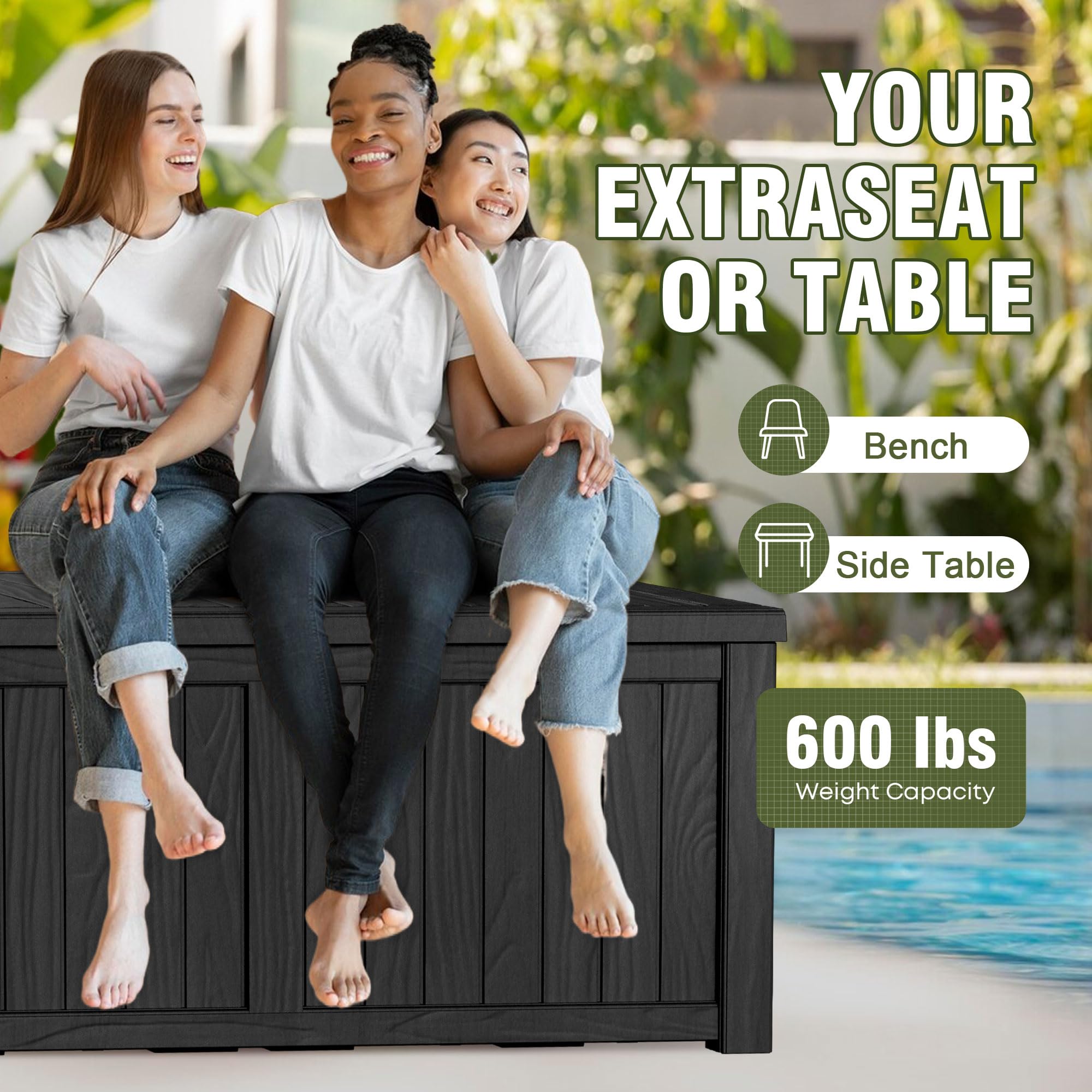 121 Gallon Outdoor Deck Storage Box - Lockable Waterproof Resin Container for Patio Furniture, Garden Tools, Pool Accessories & Cushions - Perfect for Backyard, Poolside & Garden Organization (Black)