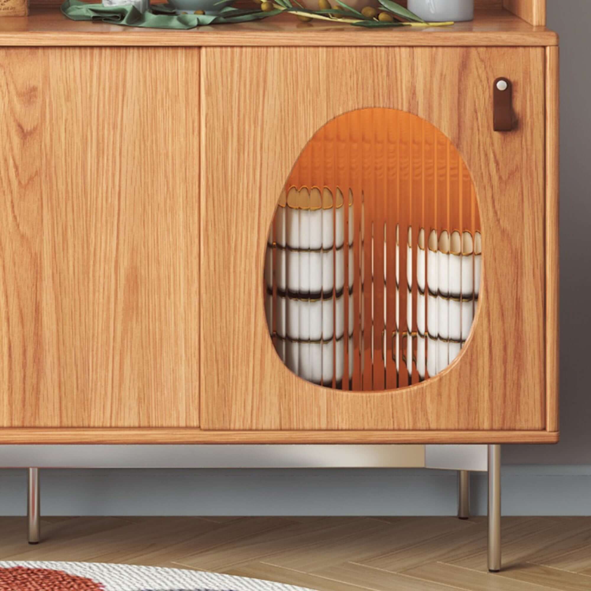Large Capacity Wooden Kitchen Sideboard with Wine Cabinet - 2-Tier Storage for Dining Room & Living Room Organization