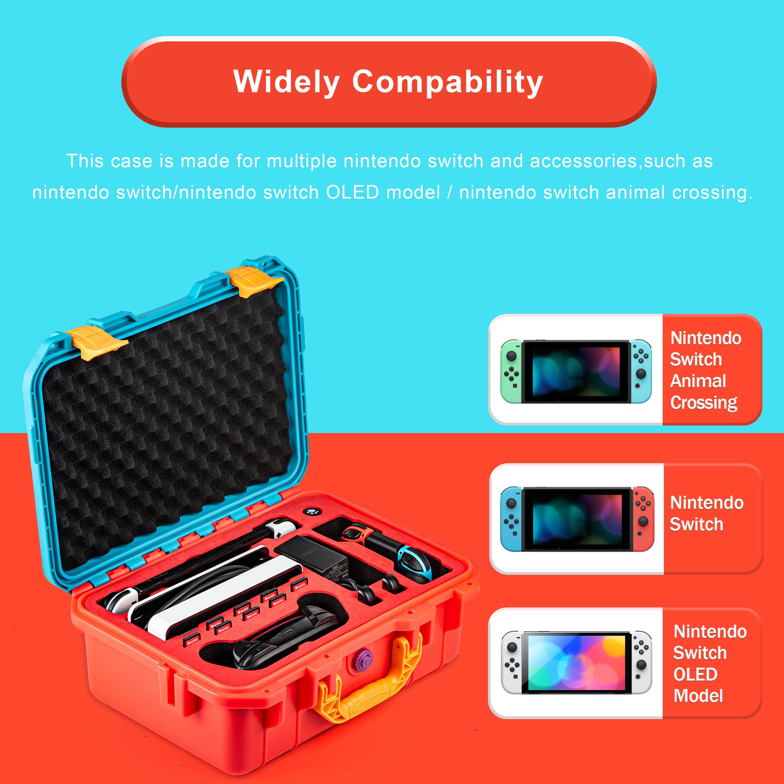 Durable Hard Shell Carrying Case for Nintendo Switch & Switch OLED Model 2021 - Protective Travel Case for Switch Console & Accessories (Orange & Blue) | Perfect for Gaming On-The-Go, Travel & Storage