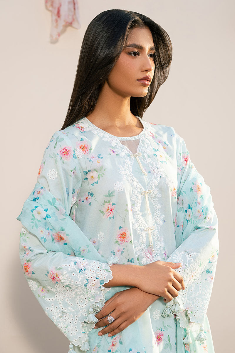 AQUA DEW 3-Piece Ethnic Outfit Set for Women - Embroidered Cotton Shirt, Palazzo Pants & Dupatta - Perfect for Festivals, Weddings & Special Occasions