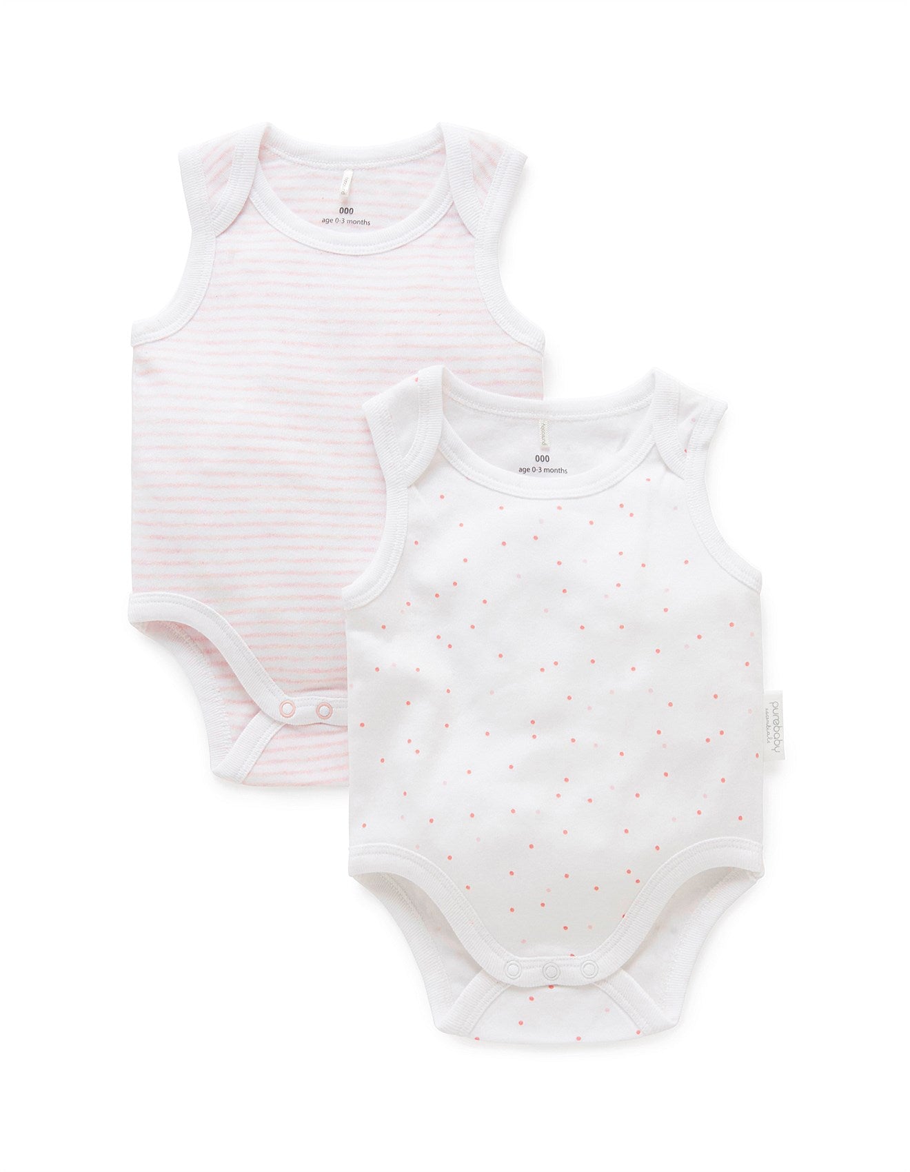 Purebaby Organic Cotton Baby Bodysuit 2-Pack - White Spot & Pale Pink Stripes - Soft & Breathable for Newborns & Infants - Perfect for Everyday Wear, Playtime & Sleep
