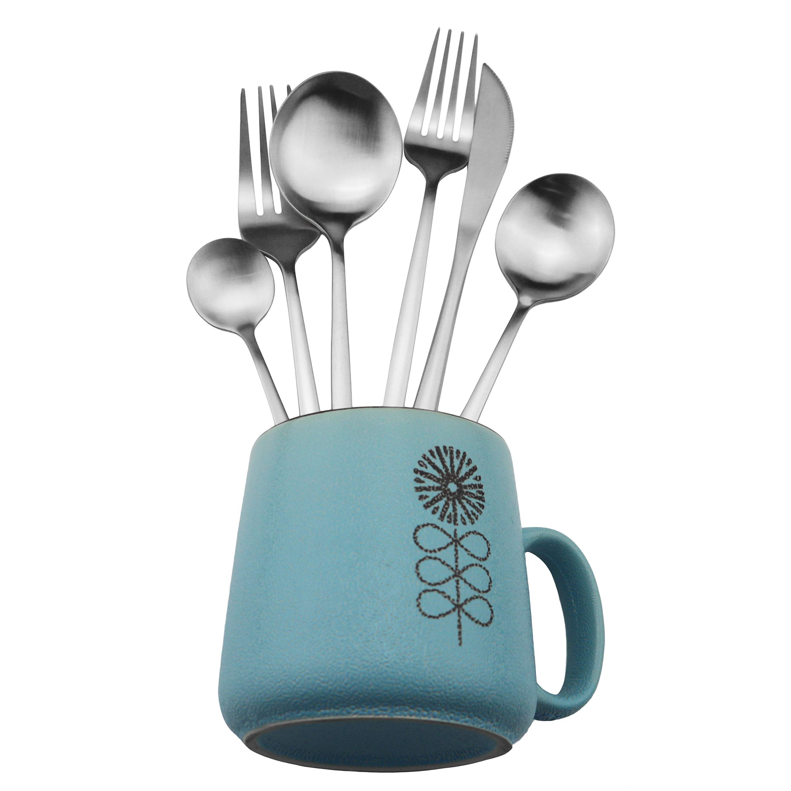40-Piece Stainless Steel Silverware Set - 304 Grade, Satin Finish, Dishwasher Safe - Includes Dinner Knife, Fork & Spoon - Service for 8 - Elegant Matte Silver Flatware for Everyday Dining & Entertaining