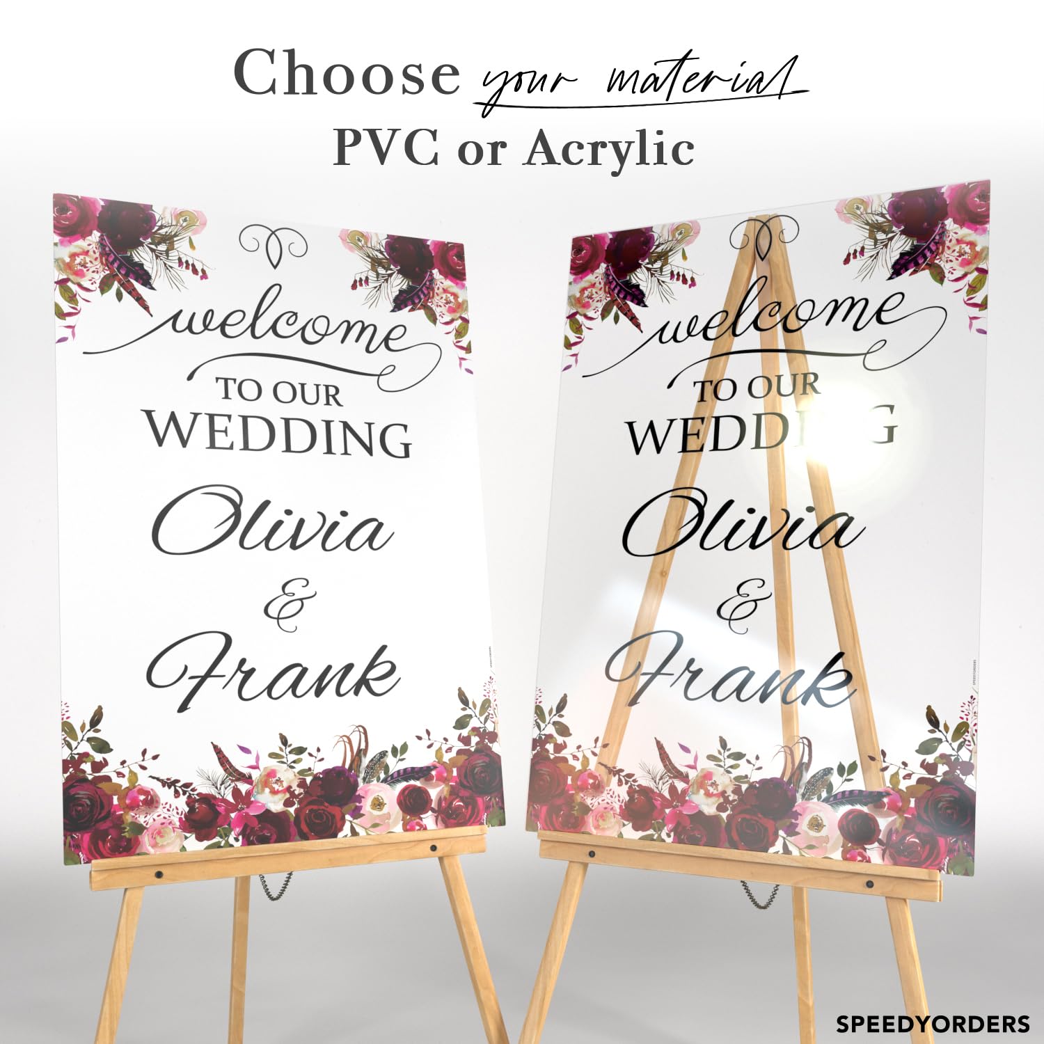 SPEEDYORDERS Roses Themed Wedding Welcome Sign - Elegant PVC Board Reception Poster for Ceremony Decor - Perfect for Wedding Entrance, Guest Table & Photo Backdrop