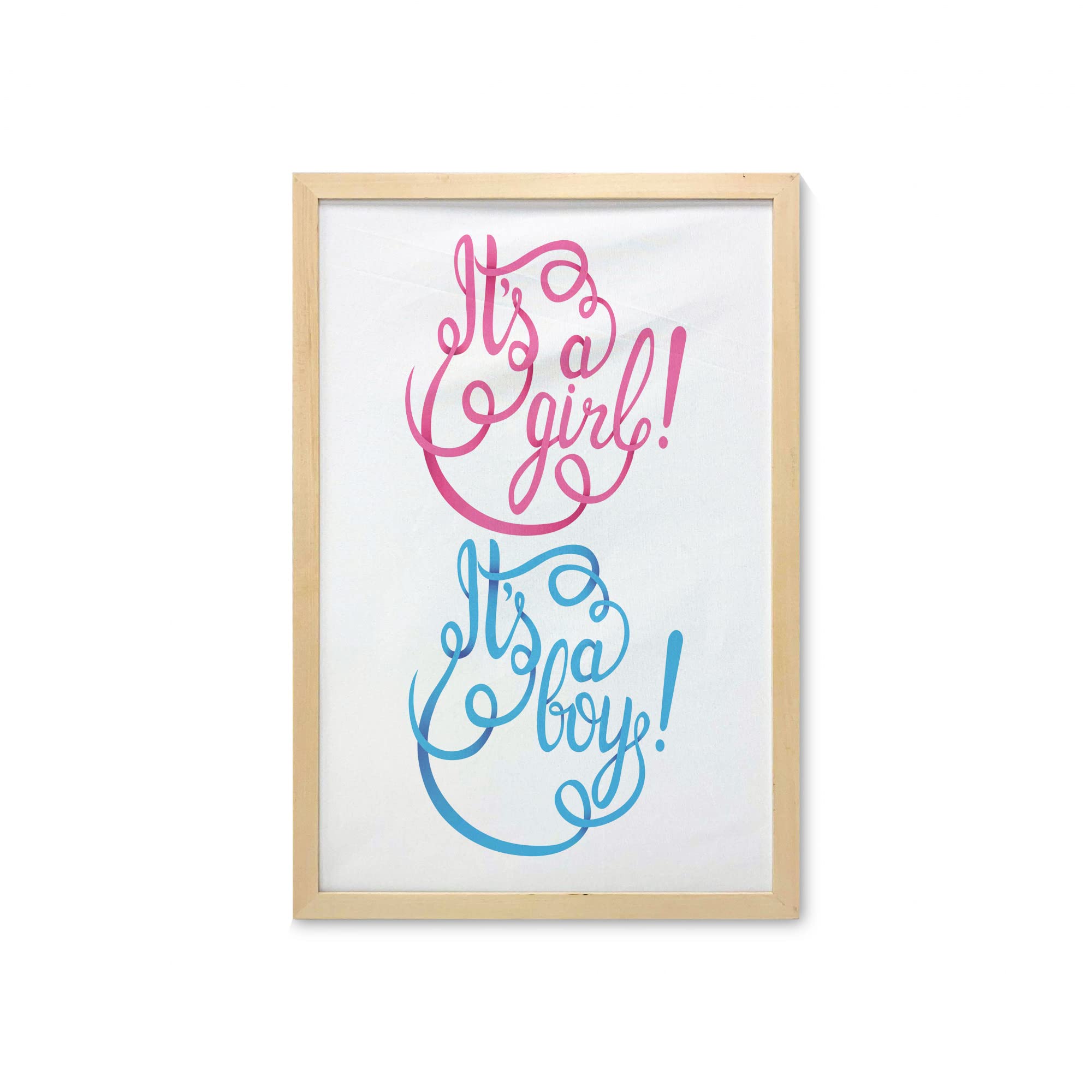 Ambesonne Gender Reveal Wall Art - Hand Painted It's a Boy/Girl Sign, Framed Fabric Poster for Baby Shower, Nursery, Living Room & Bathroom Decor, 23x35 Inch, Pink & Blue - Perfect for Gender Announcement Parties & Newborn Room Themes