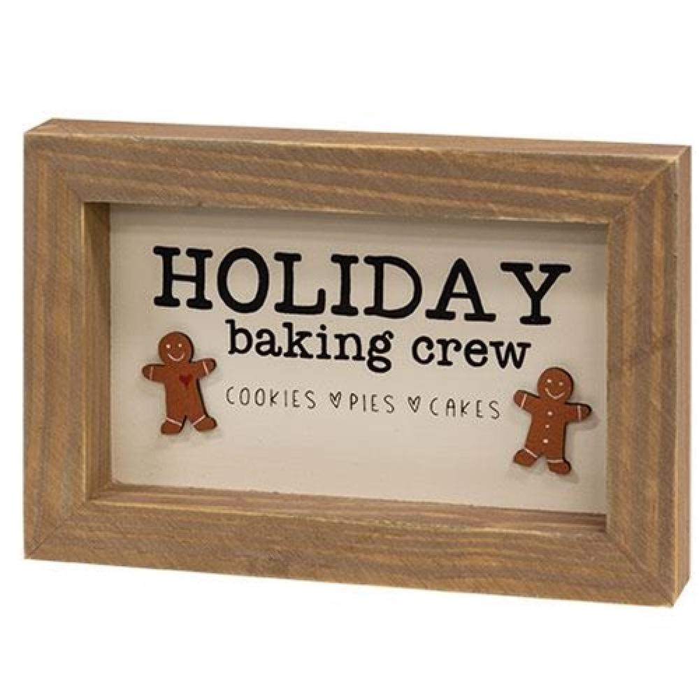 Holiday Baking Crew Dimensional Framed Sign - Rustic Wooden Wall Decor for Christmas Kitchen - Perfect for Holiday Home Decor & Gift Giving