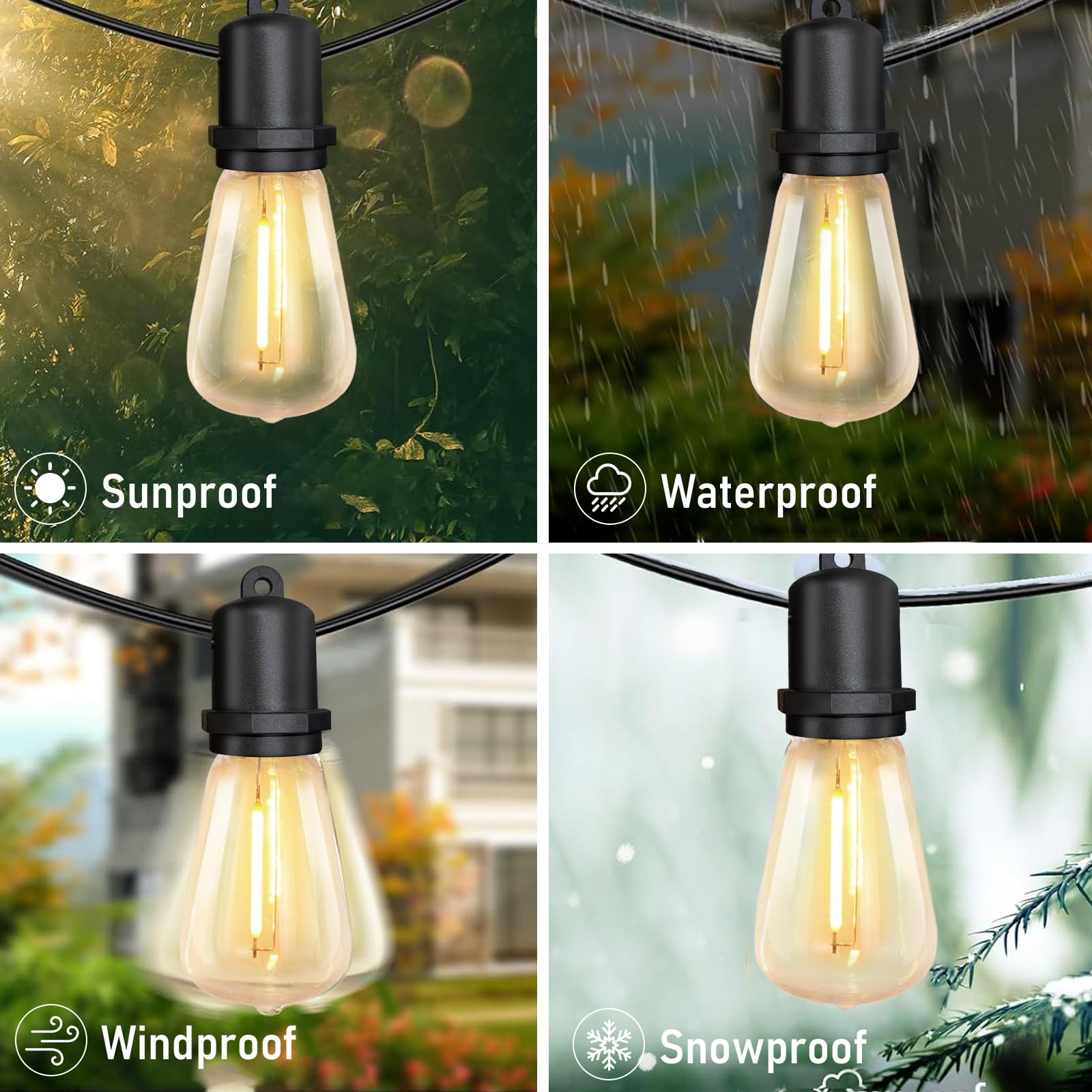 25Ft LED Outdoor String Lights with 13 Shatterproof Edison Bulbs (1 Spare Included) - Waterproof Commercial Grade Patio Lights for Porch, Deck, Backyard, Garden - Perfect for Weddings, Parties & Outdoor Decorations