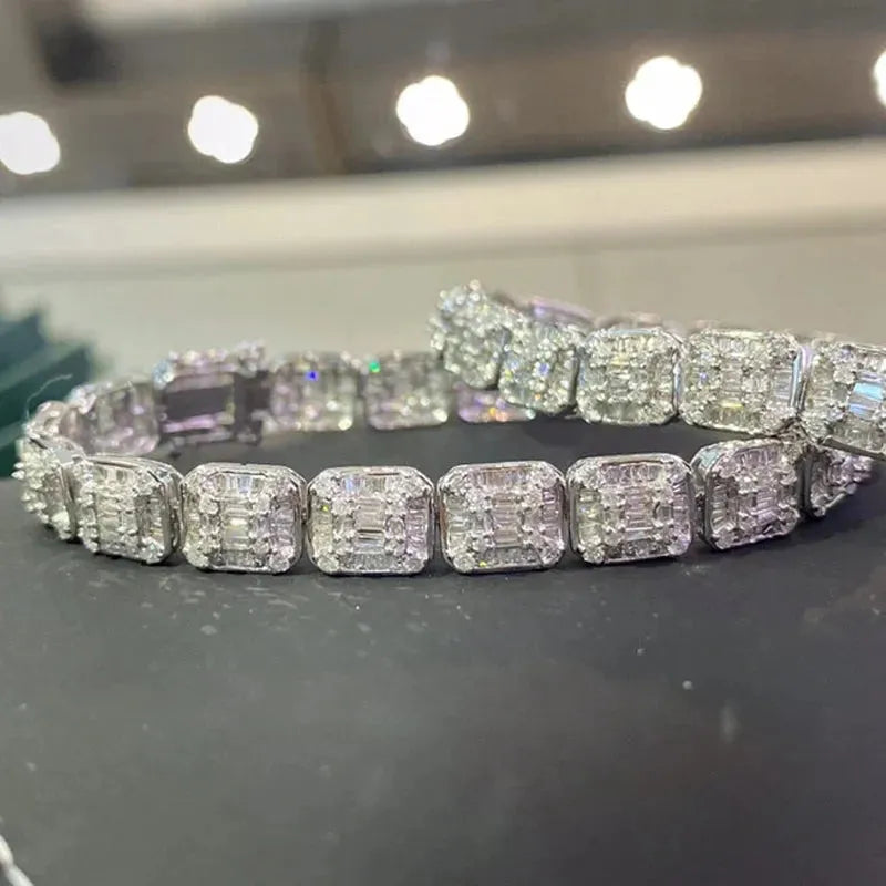 18K Solid White Gold Natural Diamonds 4.0ct H SI Luxury Square Bracelet for Women - Perfect for Senior Banquet, Engagement Party & Special Occasions