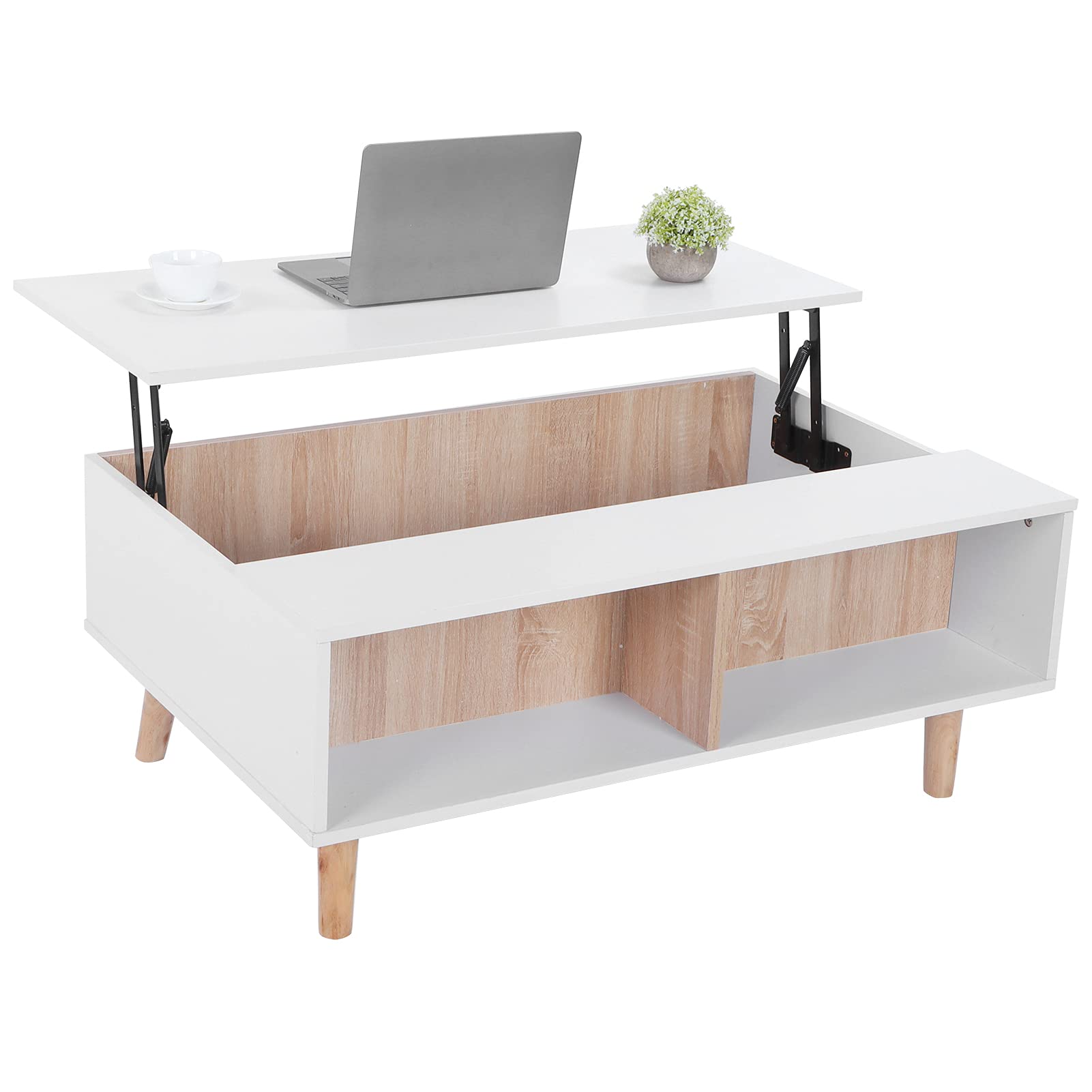 Adjustable Height Lift Top Coffee Table - Modern Waterproof MDF End Table with Large Storage for Office, Living Room & Home Decor