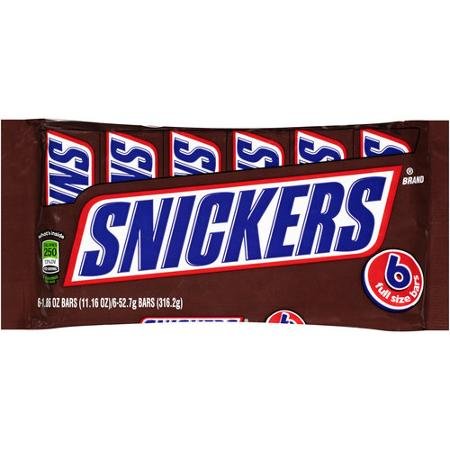 Snickers Full Size Chocolate Candy Bars, 1.86 oz (6 Count Pack) - Perfect for Halloween Treats, Party Favors & Office Snacks