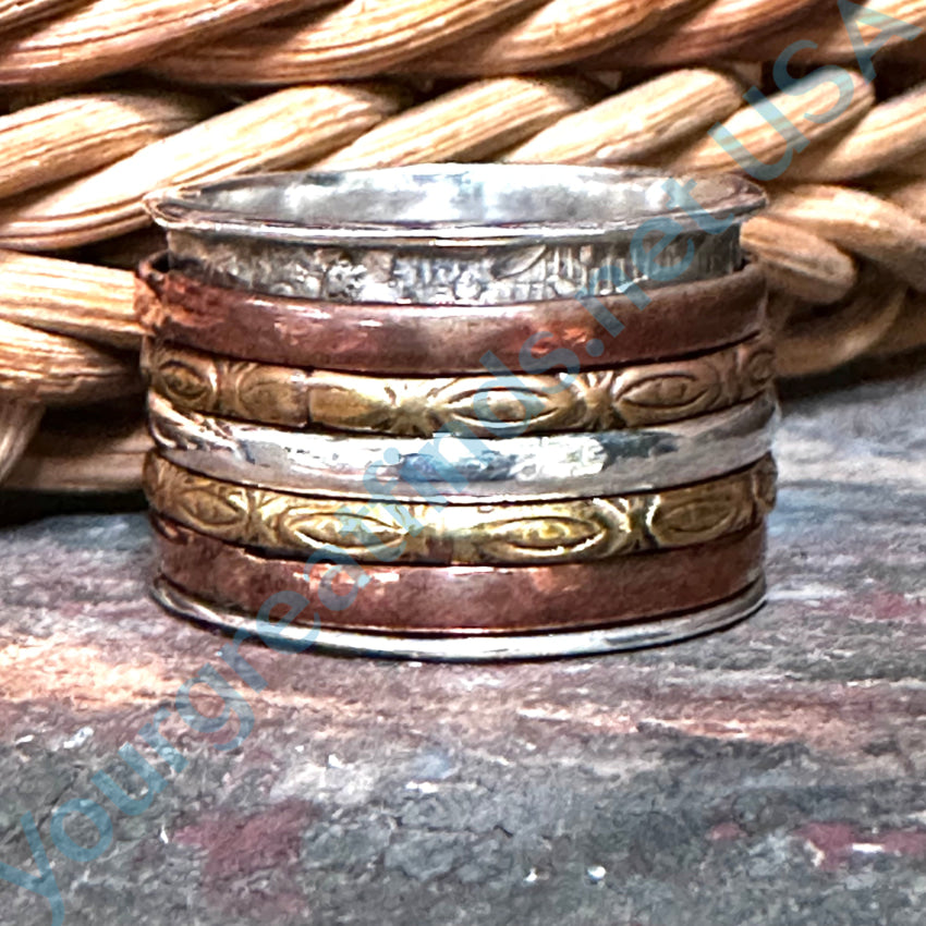Sterling Silver Brass Copper Wide Band Spinner Ring for Men & Women - Stress Relief & Anxiety Fidget Jewelry - Perfect for Meditation, Focus & Relaxation