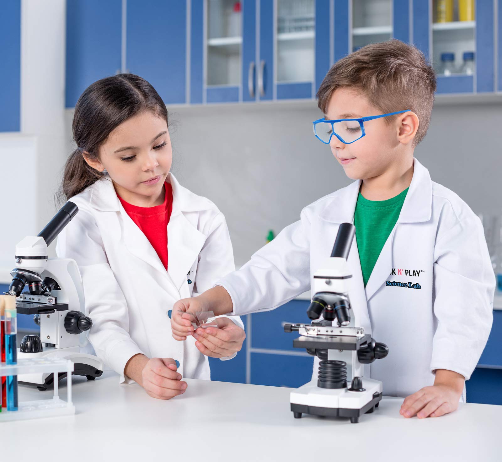 Click N' Play Kids Science Lab Coat Costume Set - White Lab Coat with Goggles & Name Tag - Perfect for STEM Role Play, Science Fair & Halloween Dress Up