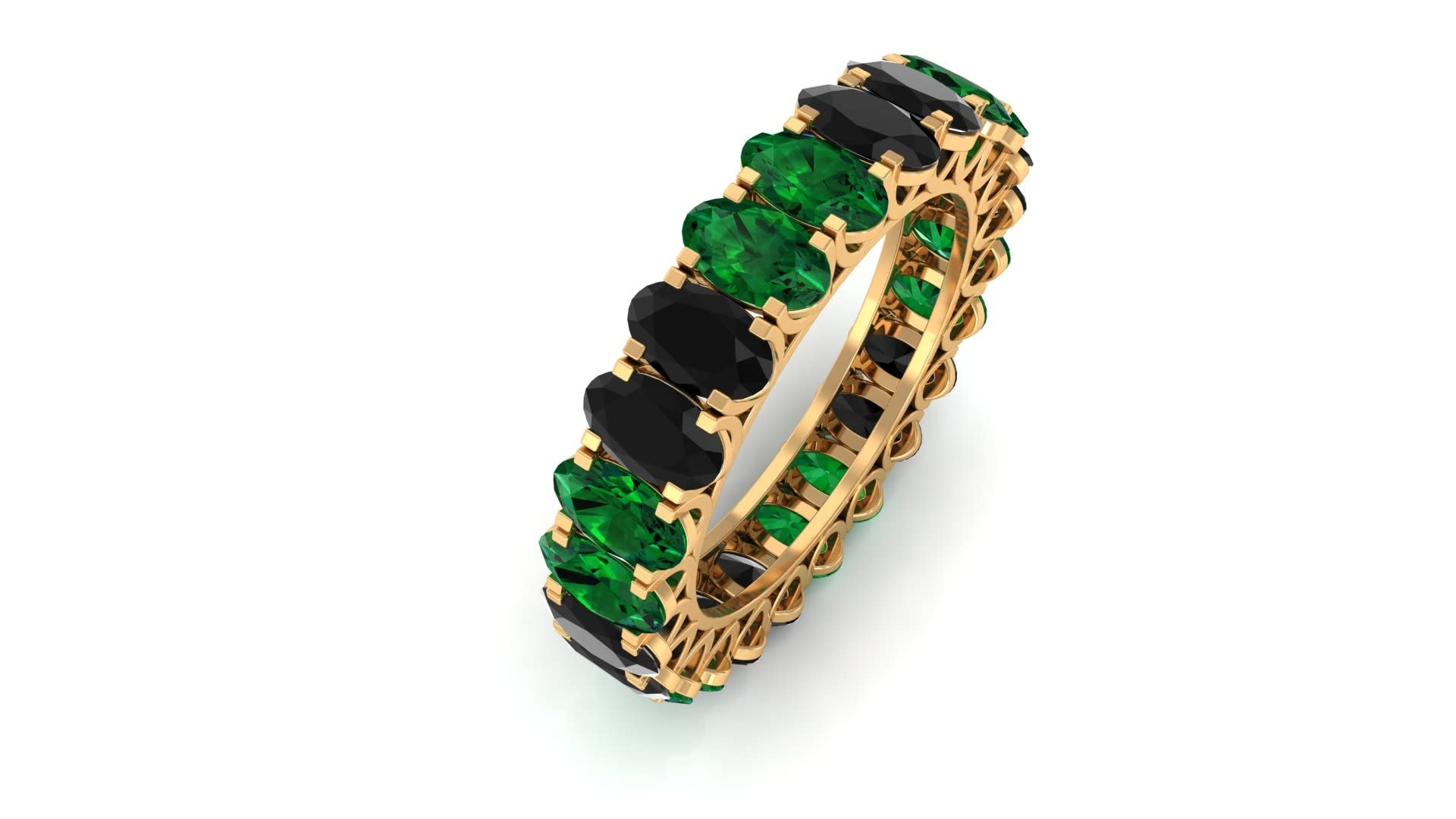 3.3Ct Black Spinel Floating Eternity Ring | 5X3mm Oval Emerald Cut | 14K Solid Gold Wedding Band | May Birthstone Jewelry | Anniversary Gift for Her | Perfect for Engagement, Bridal Sets & Special Occasions