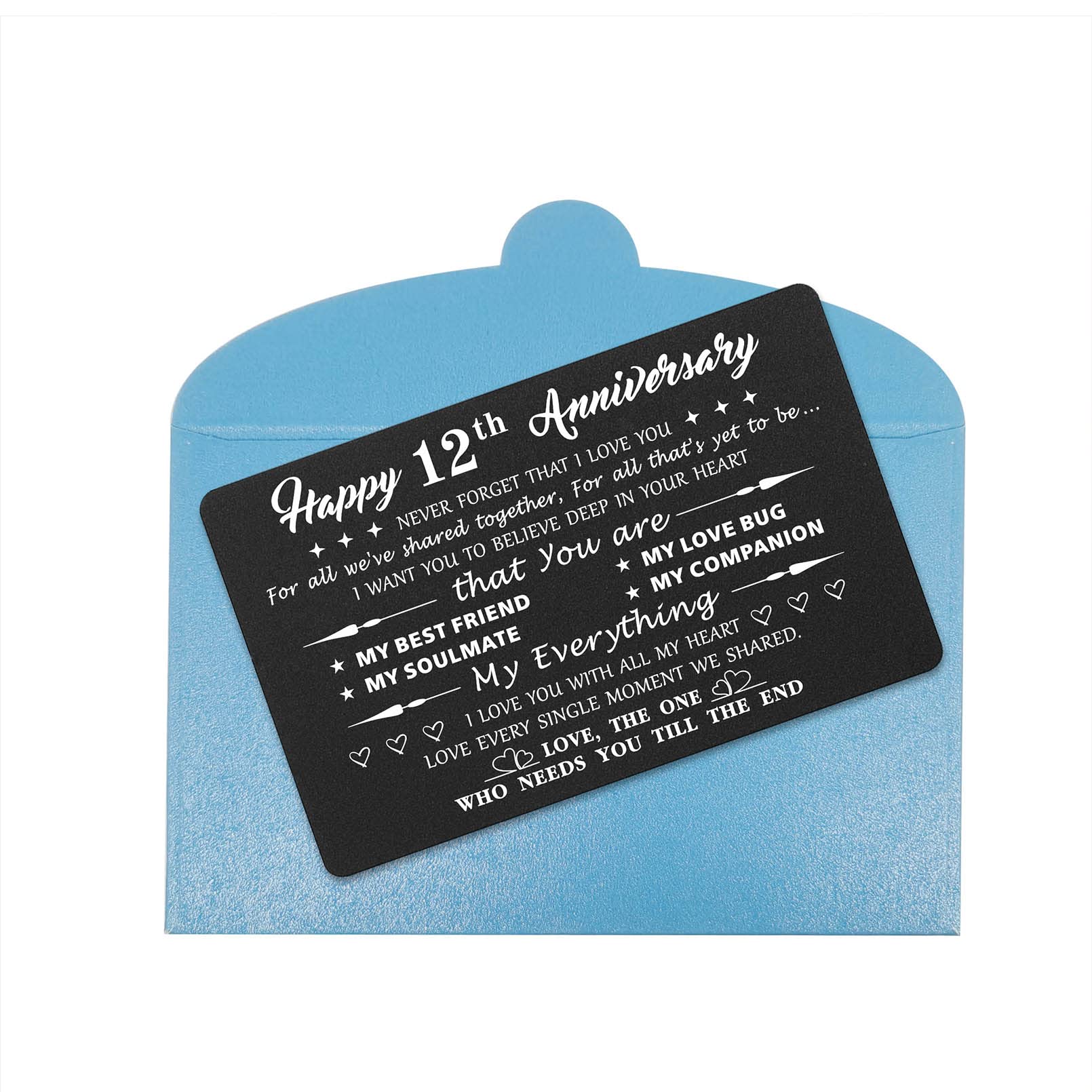12th Anniversary Card Gift for Husband or Wife - Engraved Metal Wallet Card with 'Never Forget I Love You' Message - Romantic Keepsake for 12 Year Wedding Anniversary - Perfect for Couples, Anniversaries & Special Occasions