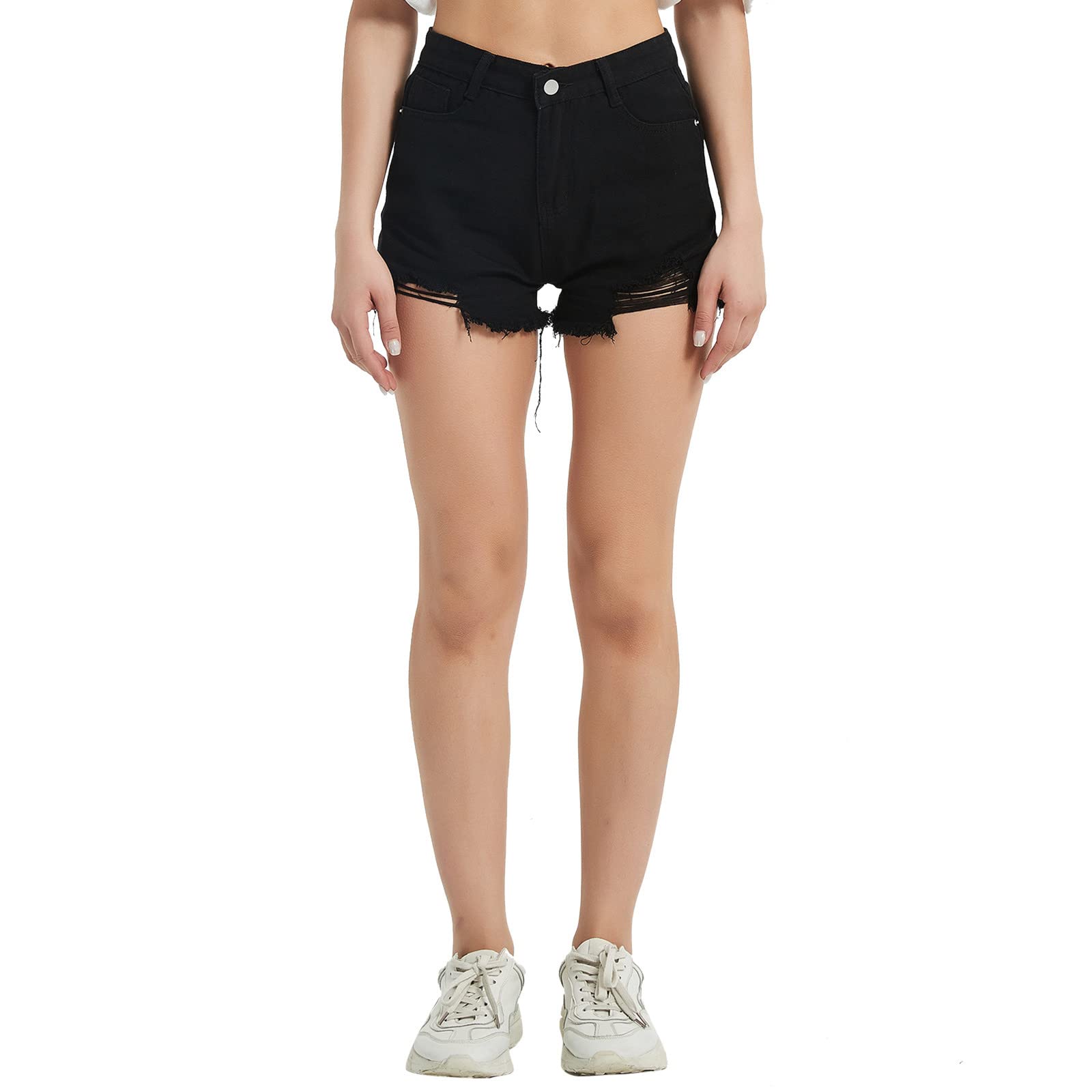 Women's High Waist Denim Shorts with Pockets - Summer Stretch Button Up Casual Loose Fit Jean Shorts for Beach, Travel & Everyday Wear
