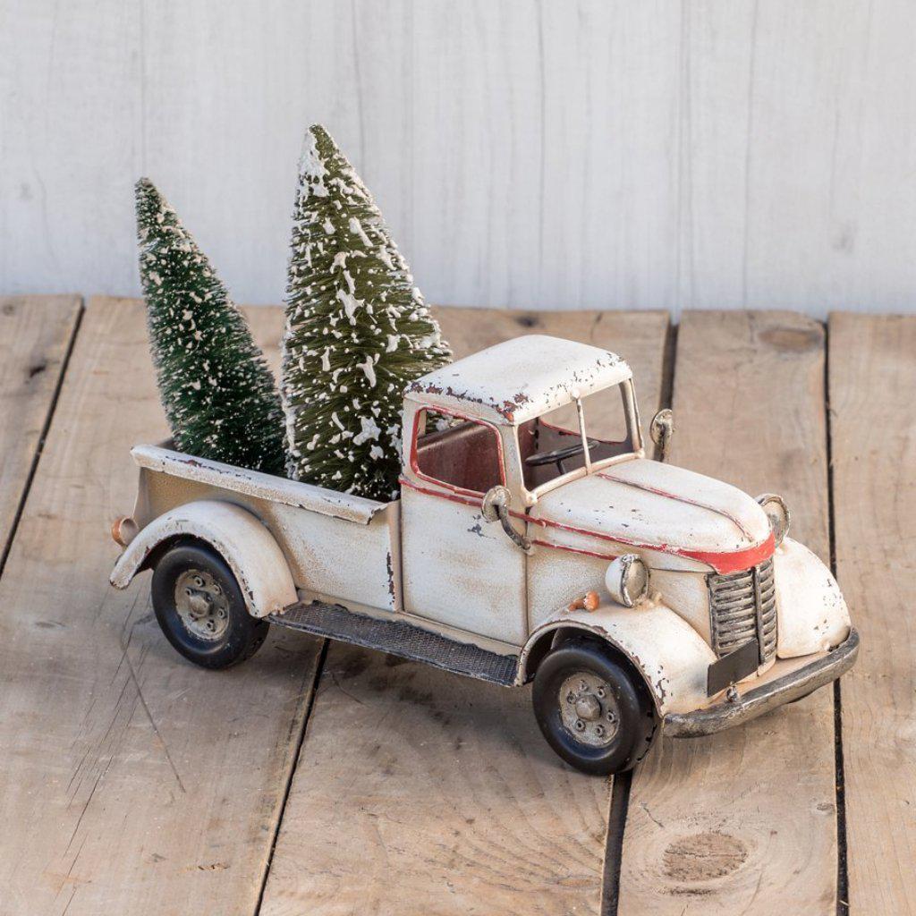 Vintage White Metal Truck with Red Trim - Classic Collectible Toy for Kids & Adults - Perfect for Home Decor, Gift Giving, and Display Collections