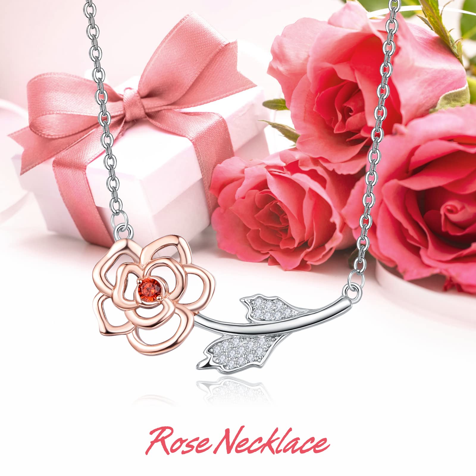 Dreamy Rose Flower Necklace for Women - 925 Sterling Silver Rose Pendant Jewelry | Elegant Birthday, Anniversary & Wedding Gift for Her | Perfect for Romantic Dates, Proposals & Special Occasions