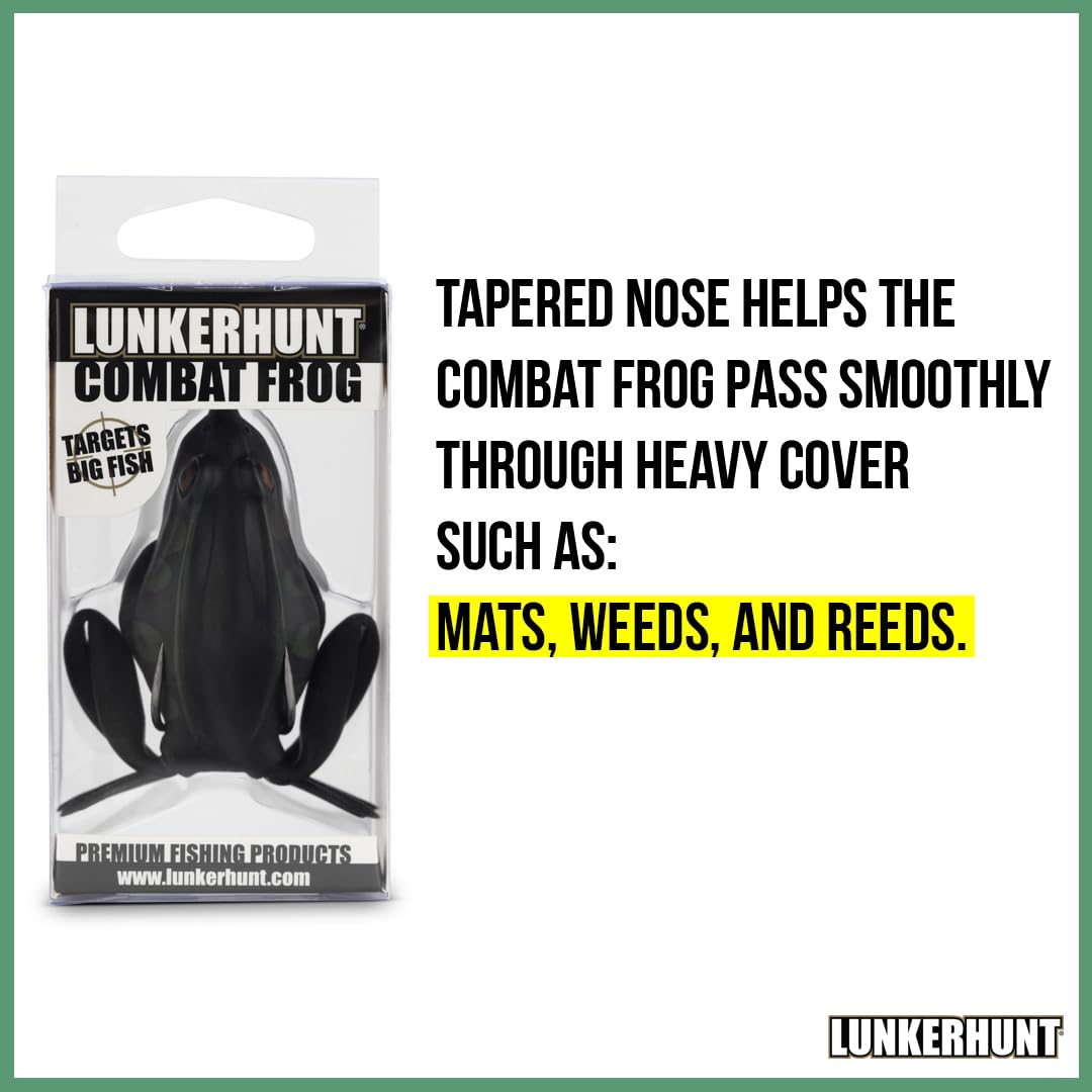 Lunkerhunt Topwater Fishing Lures - Premium Combat Frog Bait for Bass & Trout | Weedless Hollow Body Frog with Award-Winning Design | Perfect for Freshwater Fishing in Lakes, Ponds & Rivers