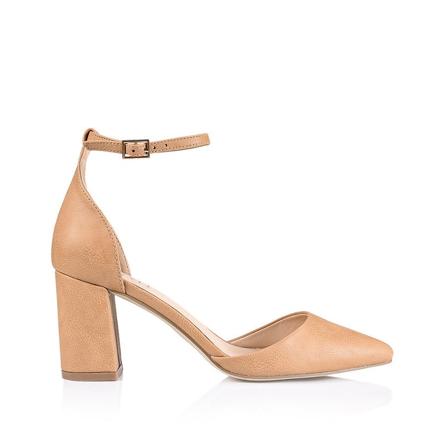 Enzo Women's Closed Toe Block Heels - Comfortable Chunky Heel Pumps in Caramel Softee | Perfect for Office, Wedding & Evening Events