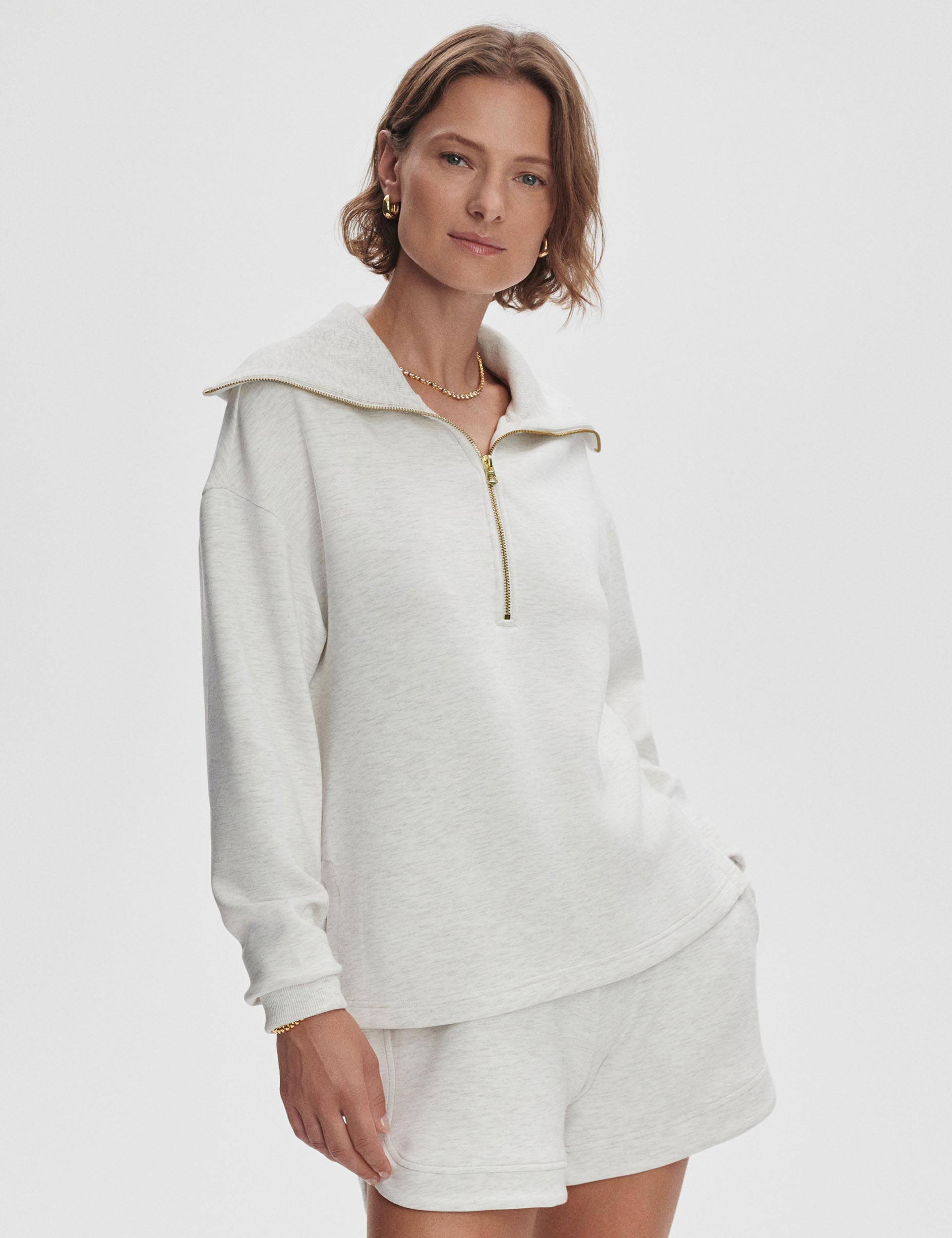 Larson Half Zip Sweatshirt for Men & Women | Soft Cotton Blend Pullover | Ivory Marl Color | Perfect for Casual Wear, Gym & Outdoor Activities