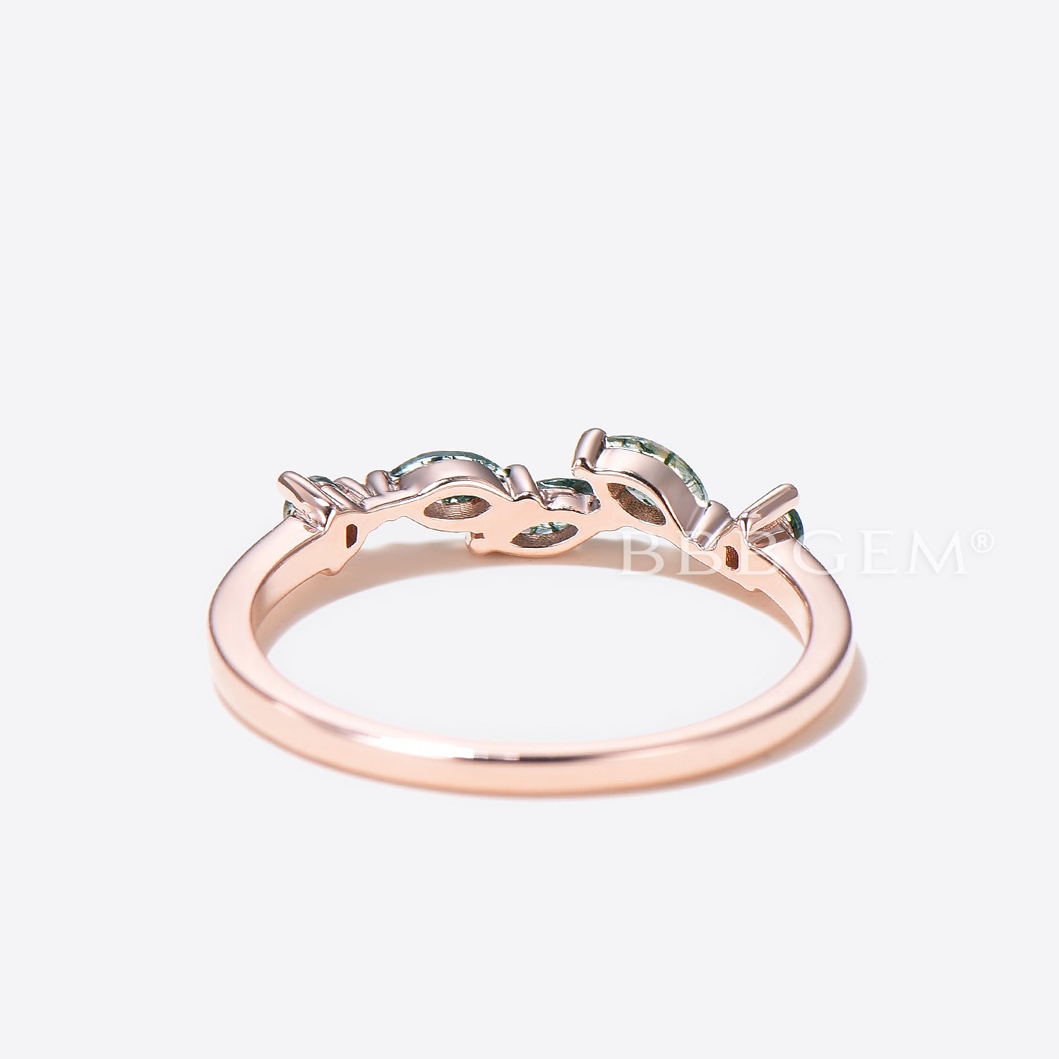 Marquise Cut Natural Green Moss Agate Wedding Band - Minimalist Stackable Ring for Women - Perfect for Engagement, Anniversary & Everyday Wear
