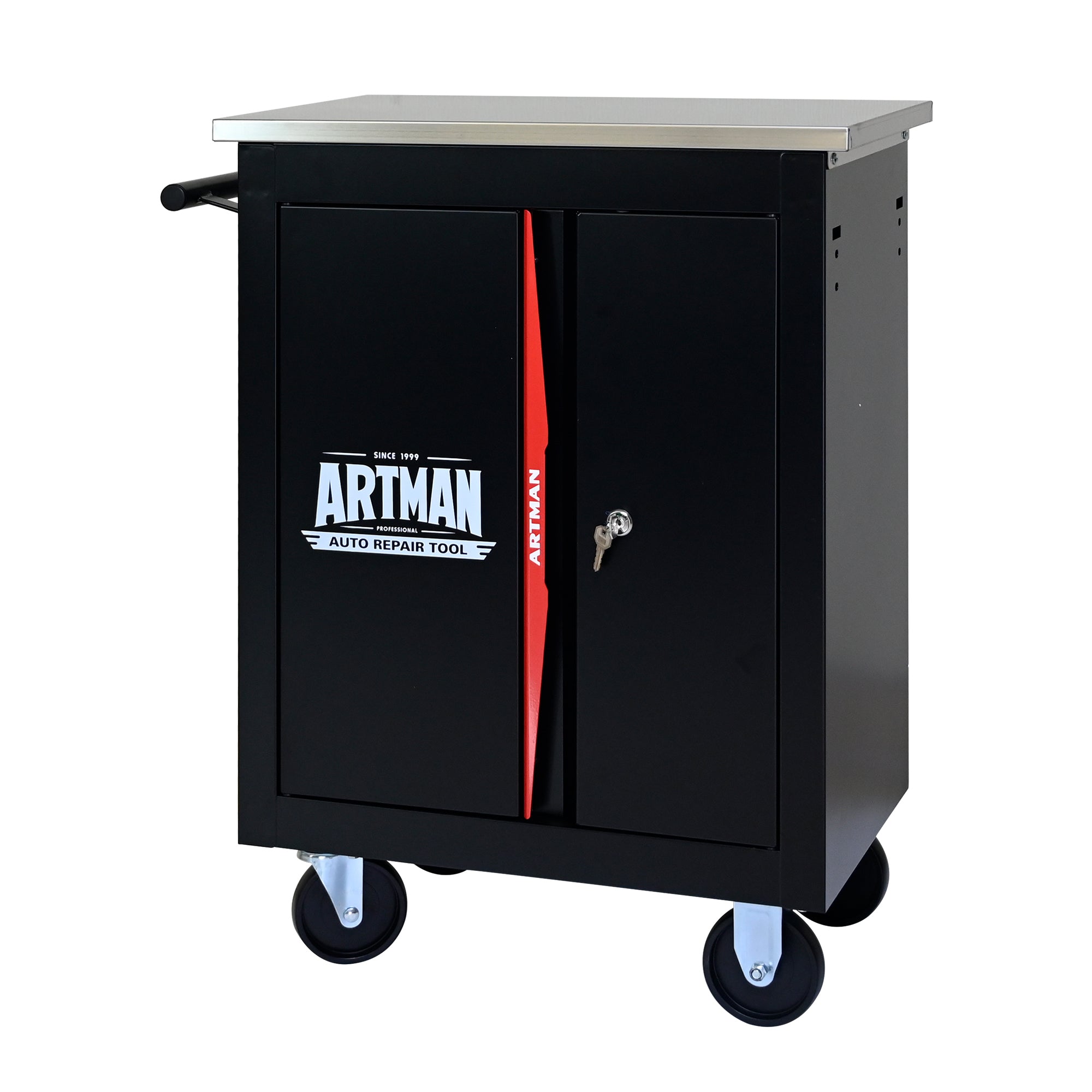 Double Door Clapboard Multi-Function Tool Cart - Black & Red | Heavy Duty Rolling Utility Cart for Workshop, Garage & Home Organization