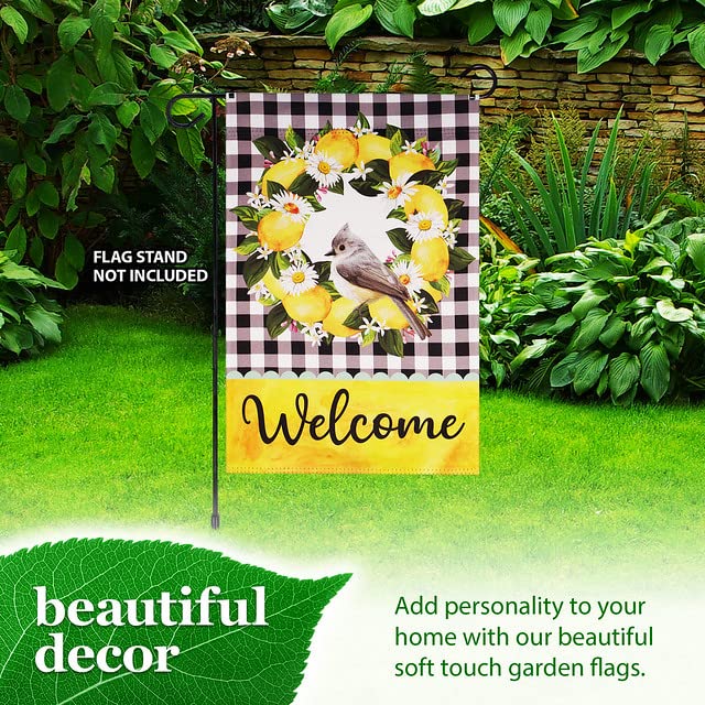 G128 Welcome Bird with Fruit Wreath Garden Flag 12x18 Inch - Spring Summer Outdoor Decoration for Porch, Yard, and Front Door Decor