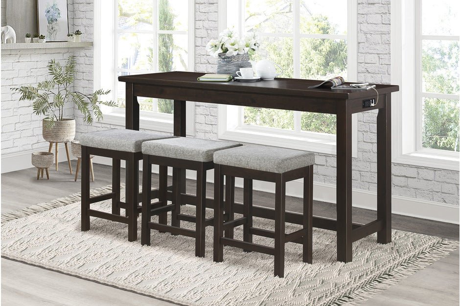 Modern Espresso Counter Height Dining Table Set with Built-in USB Charging Ports - Perfect for Small Spaces, Kitchens, and Breakfast Nooks