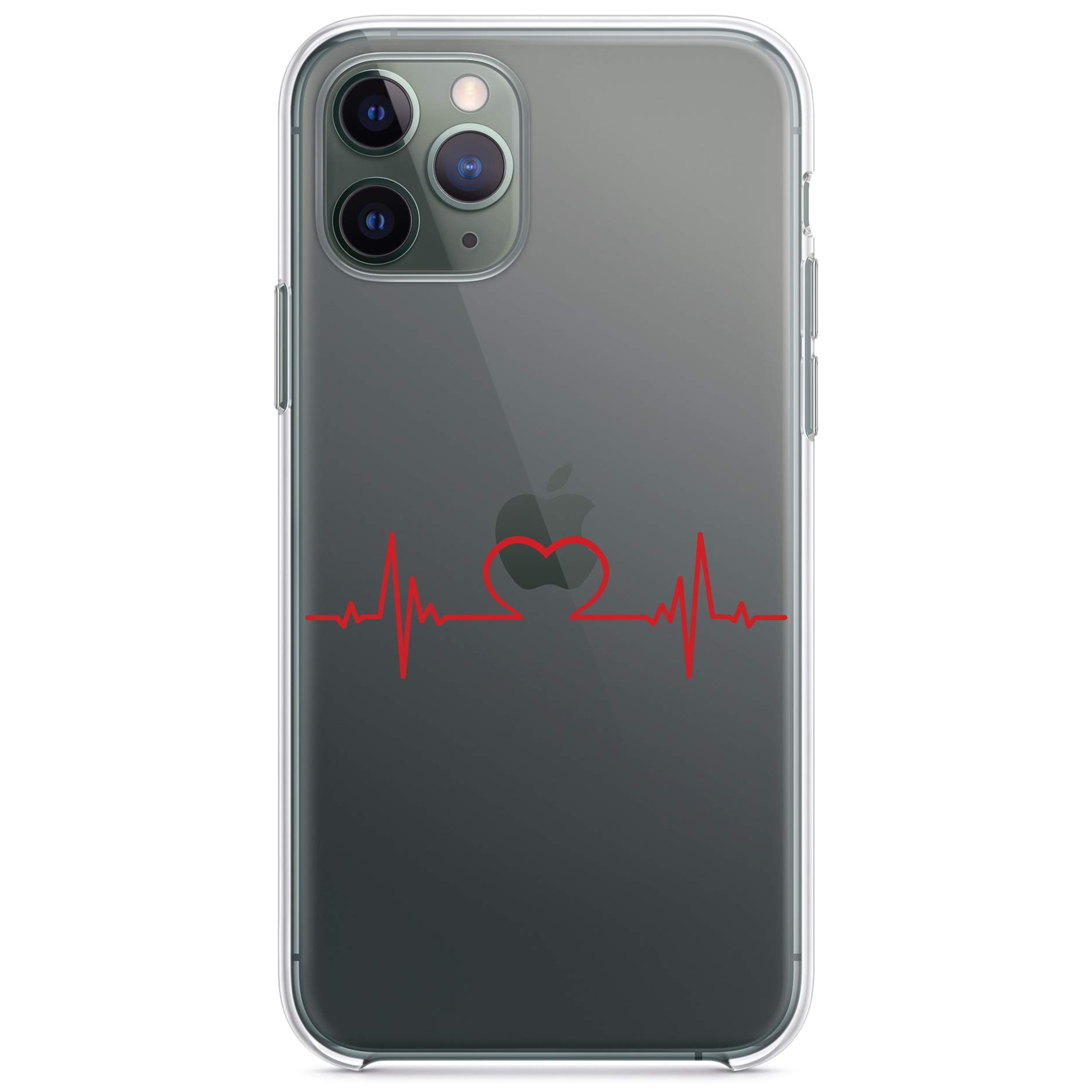 DistinctInk Clear Shockproof Hybrid Case for iPhone 13 Pro MAX (6.7 Inch) - TPU Bumper & Acrylic Back with Tempered Glass Screen Protector - Heart Pulse EKG Design - Perfect for Valentine's Day Gifts & Daily Protection