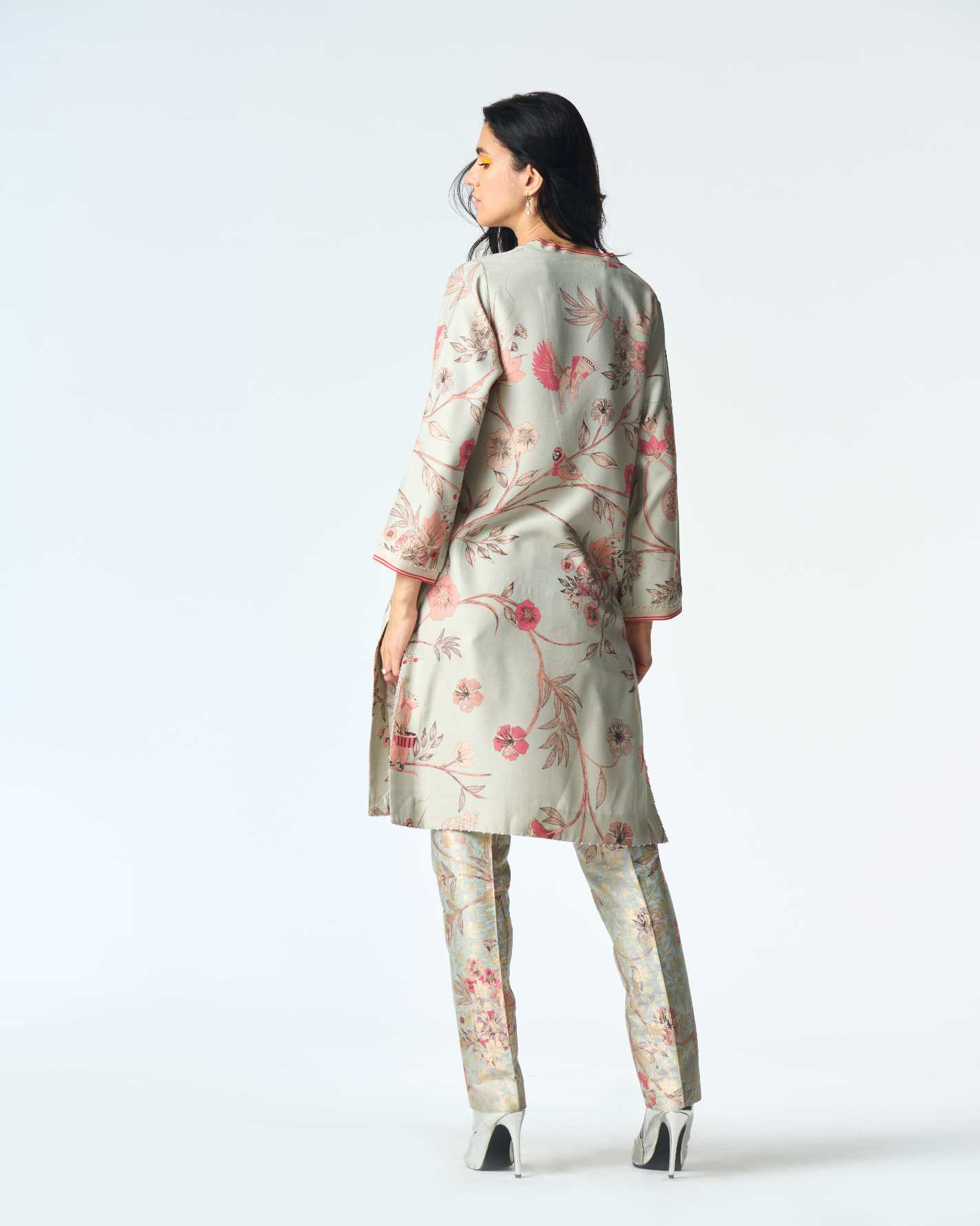 Elegant V Neck Kurta for Women - Premium Muga Satin Fabric in Ice Blue - Perfect for Festivals, Weddings & Special Occasions