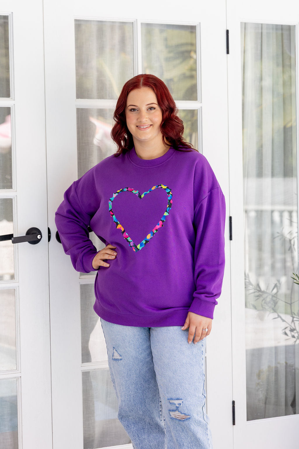 Kasey Rainbow Adore Heart Sweater - Soft Purple Knit Pullover for Women | Cozy Valentine's Day & Winter Fashion Outfit