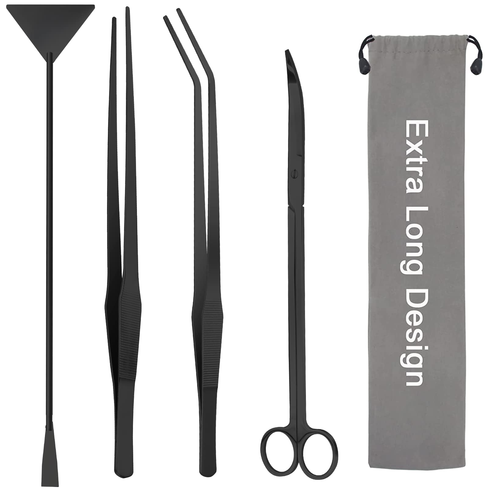 Premium 15in Stainless Steel Aquarium Aquascape Tools Kit - 4-in-1 Anti-Rust Aquatic Plant Scissors, Tweezer & Spatula Set for Fish Tank Cleaning & Plant Trimming | Perfect for Freshwater & Saltwater Aquariums, Aquascaping Enthusiasts & Professional Maintenance