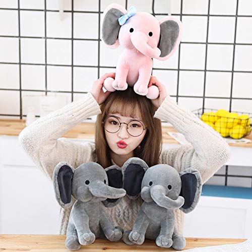 Soft Pink & Gray Stuffed Elephant Plush Toy - 9 Inch Cuddly Animal for Kids, Nursery Decor, Baby Shower Gift & Comfort Companion