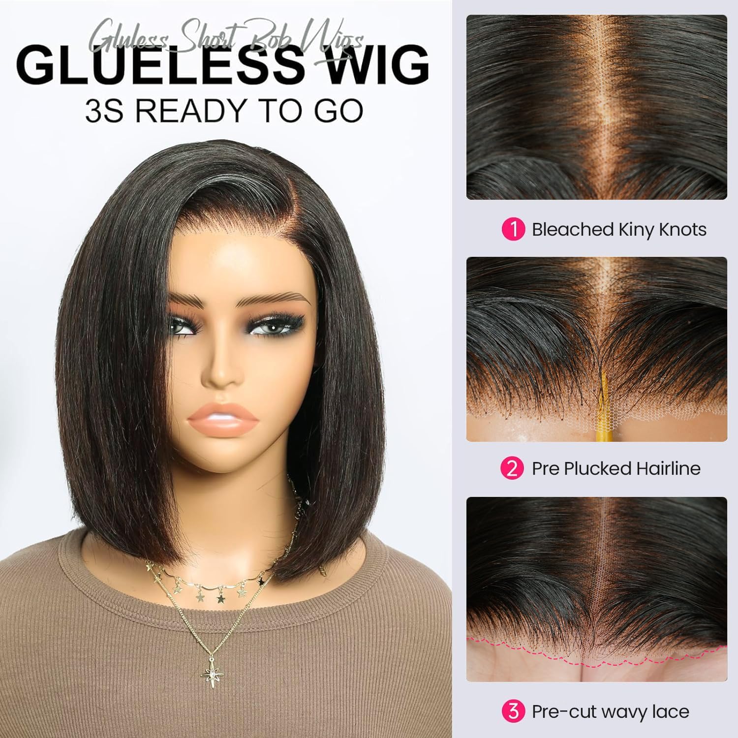 5x6 HD Lace Front Wig 10 Inch - 200% Brazilian Virgin Human Hair Glueless Bob Wig for Black Women | Bleached Knots, Pre-Plucked, Pre-Cut | Natural Black Color | Perfect for Daily Wear, Parties & Special Occasions