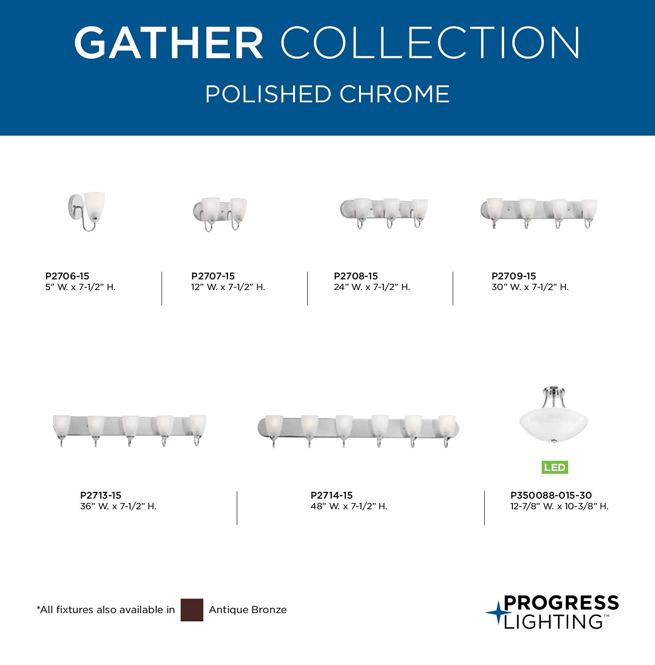 Progress Lighting P2707-15 Gather 15-Light Bathroom Vanity Light Fixture in Polished Chrome - Perfect for Modern Bathrooms, Powder Rooms & Dressing Areas