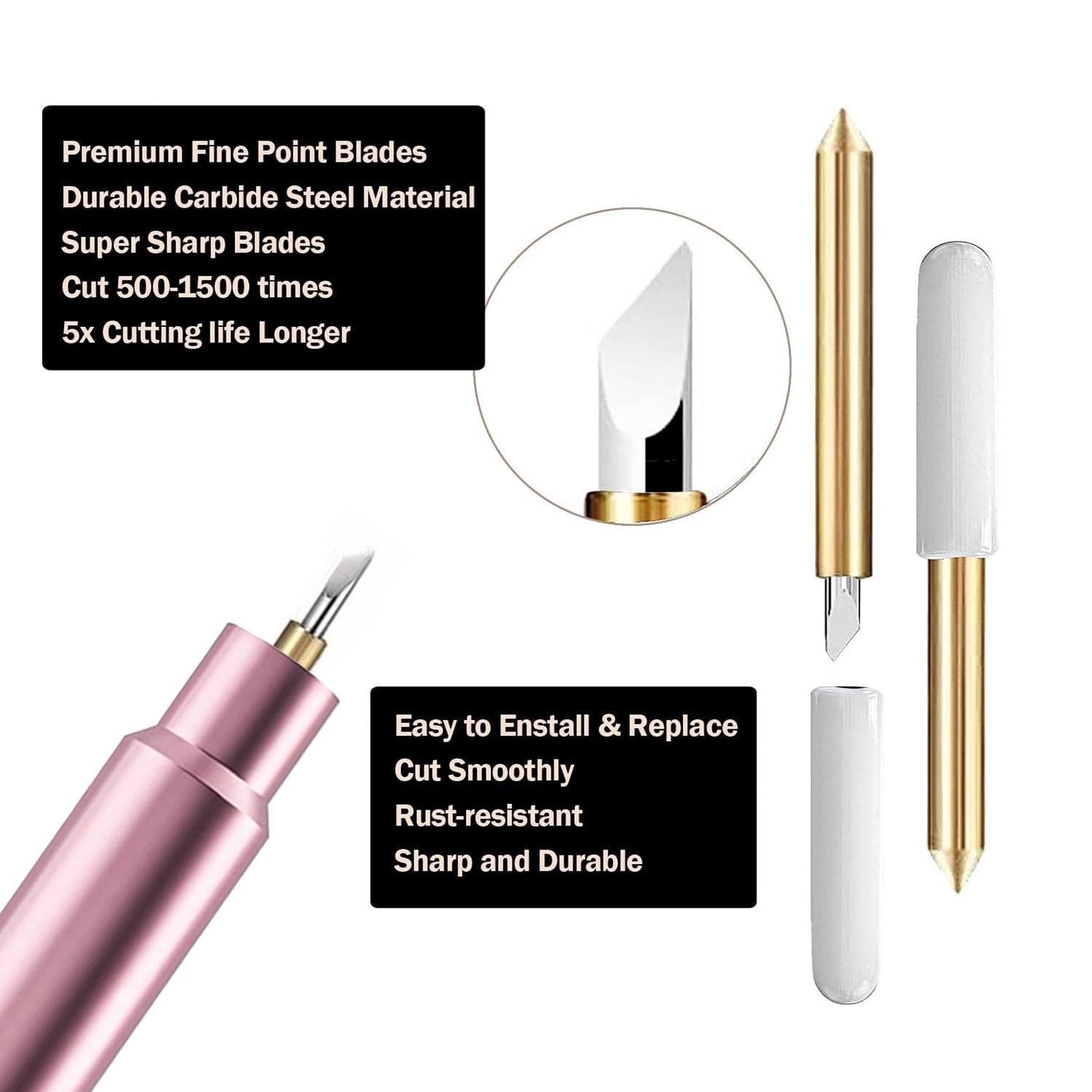 5Pcs Premium Fine Point Blades Compatible with Cricut Maker 3/Maker/Explore 3/Explore Air 2/Air/One/Venture - Replacement Blade Housing for Vinyl, Cardstock & Light Materials (Pink) - Perfect for DIY Crafts, Scrapbooking & Home Decor Projects