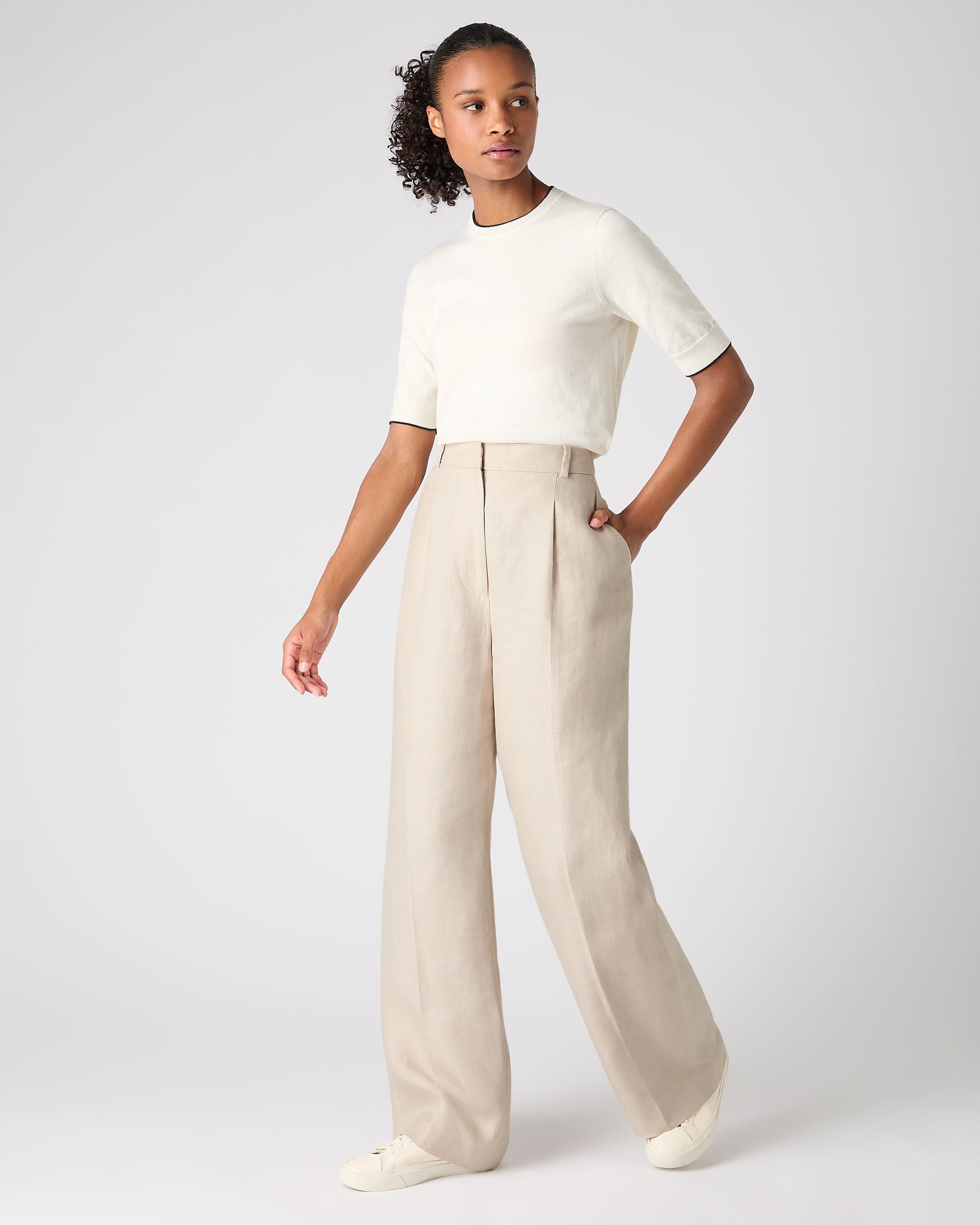 Florence Linen Pants for Women - Soft & Breathable Oat Brown Wide Leg Trousers - Perfect for Summer, Beach & Casual Outings