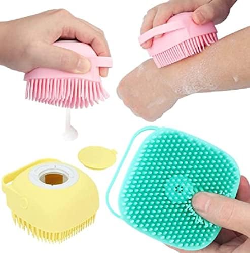 AEREX Silicone Massage Bath Brush for Hair Scalp & Body - Gentle Exfoliating Shower Brush with Soft Silicone Bristles - Pack of 3 (Multicolor) - Perfect for Deep Cleansing, Relaxing Massage & Skin Exfoliation in Shower or Bath