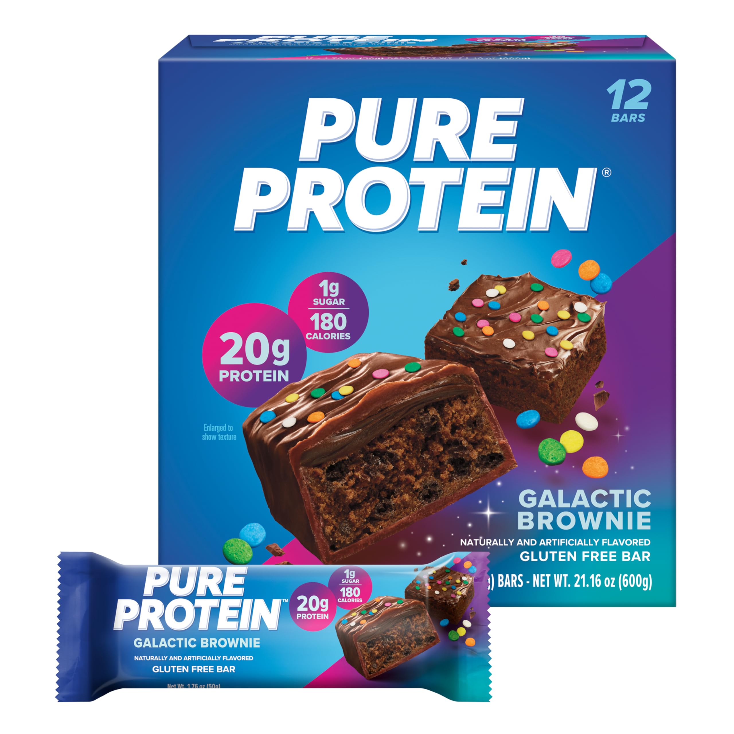 Pure Protein Birthday Cake & Galactic Brownie Protein Bars - 20g High Protein, Gluten Free, Low Sugar Snacks (12 Pack) - Perfect for Post-Workout Recovery, Healthy On-The-Go Breakfast & Fitness Nutrition